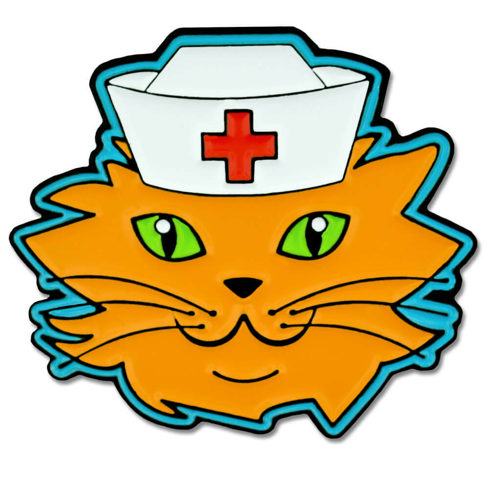 PinMart\'s Cat with Nurse\'s Cap Nursing Medical Enamel Lapel Pin