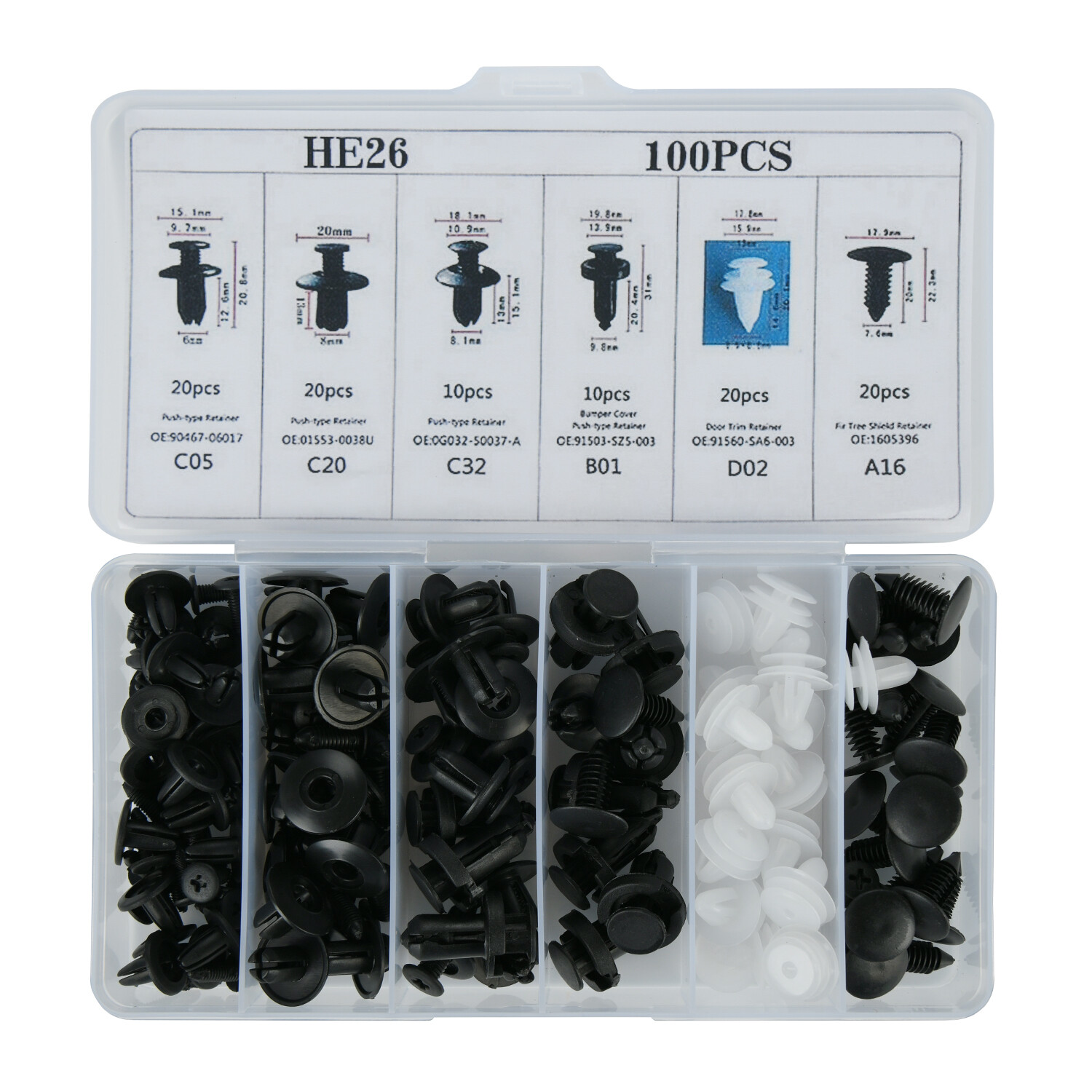 Universal 100 Pcs Rivet Push Clips Retainer Fender Liner Fastener for Car 6 Size Universal 100 Pcs Rivet Push Clips Retainer Fender Liner Fastener for Car 6 Size