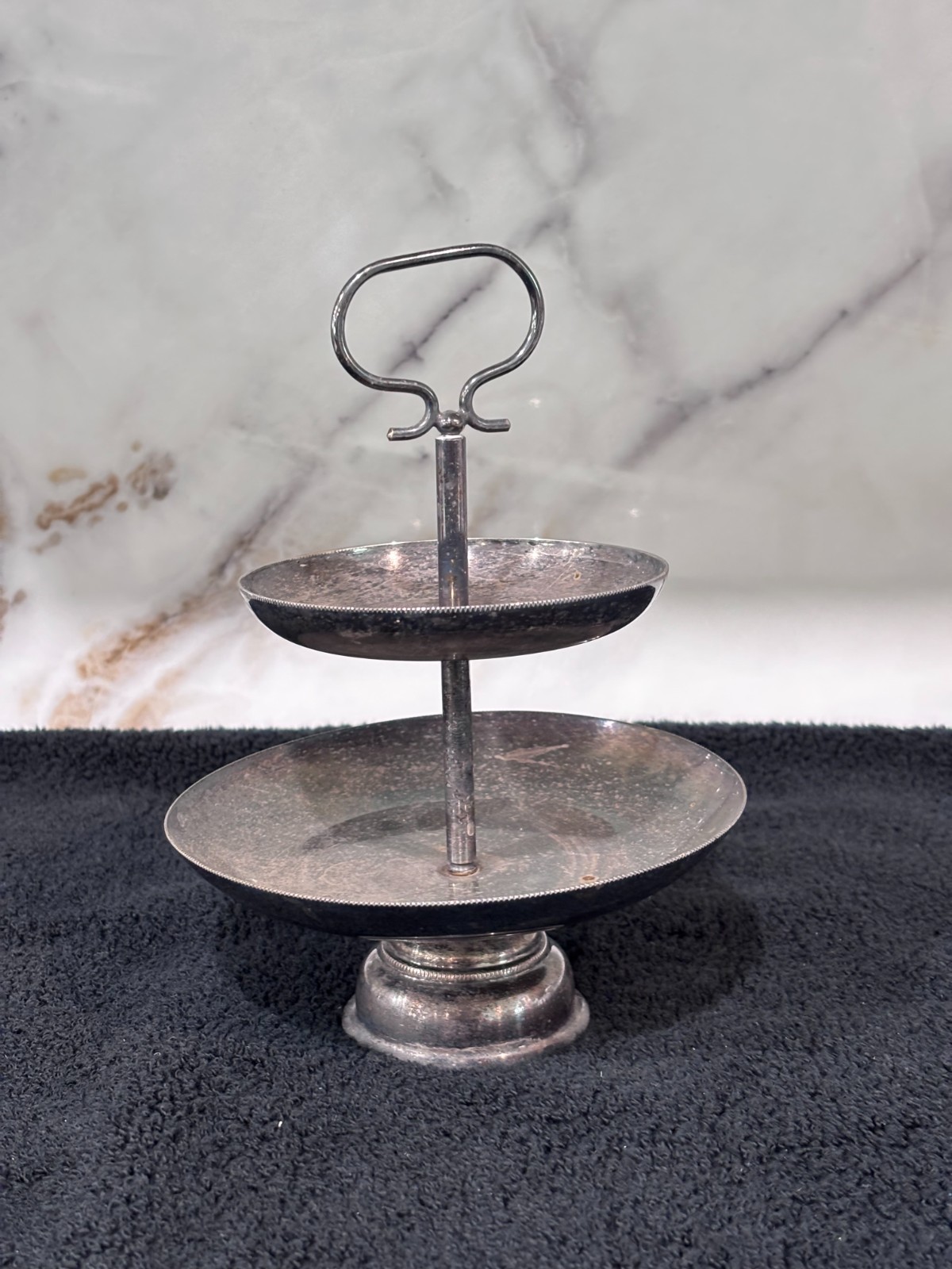 Vintage Italian Silver Plate 2 Tier Serving Stand Tidbit Tray 7\