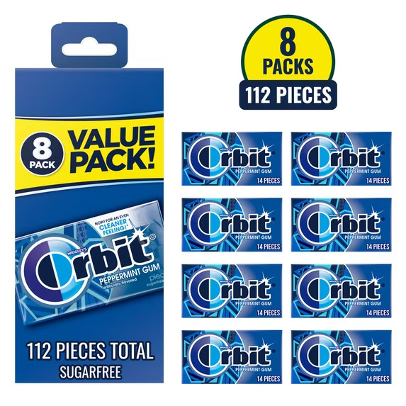 Orbit Peppermint Sugar Free Chewing Gum - 14 ct (8 Pack)
