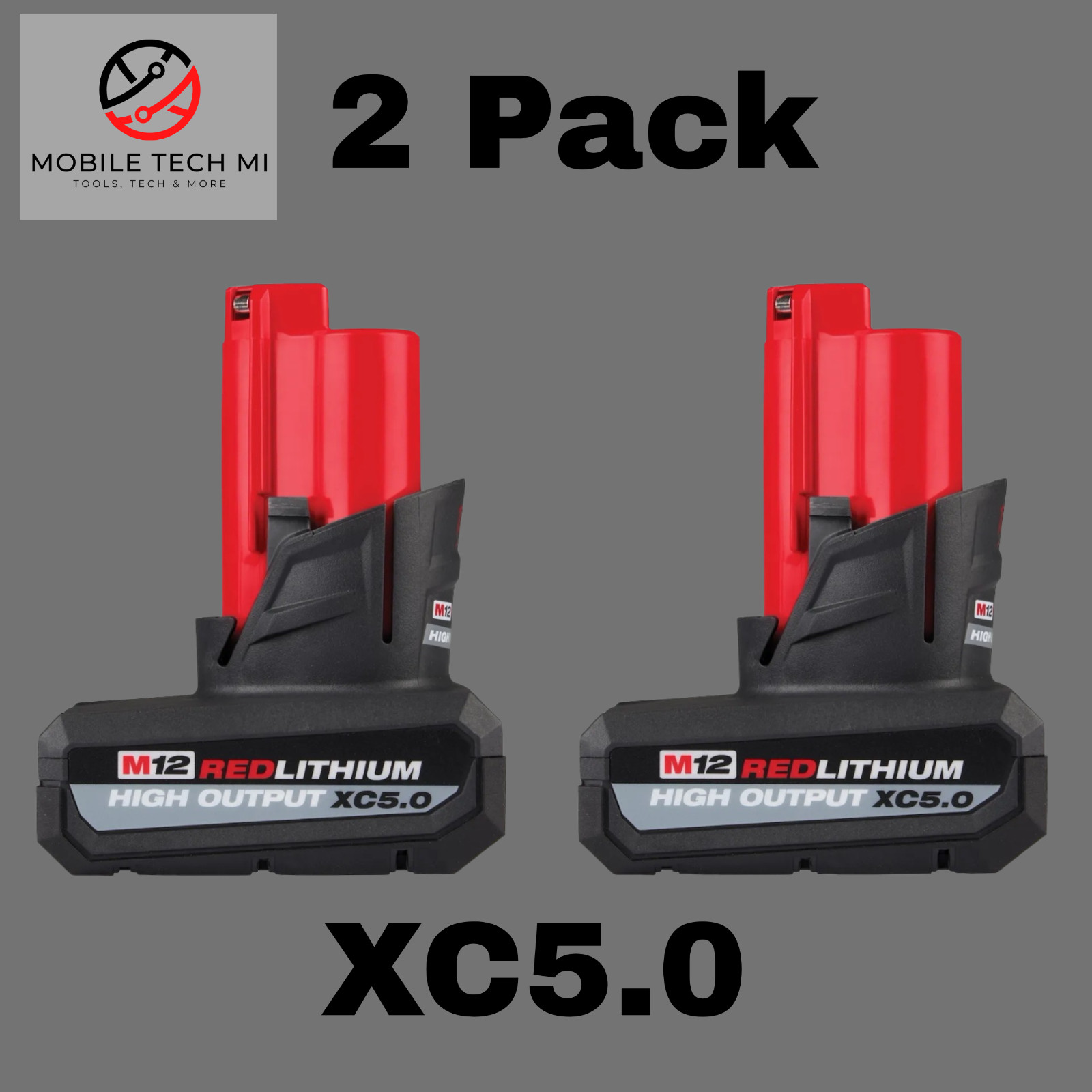 Milwaukee M12 2 Pack X2 HIGH OUTPUT 5.0 Ah XC5.0 Battery Pack 48-11-2450 OEM Milwaukee M12 2 Pack X2 HIGH OUTPUT 5.0 Ah XC5.0 Battery Pack 48-11-2450 OEM