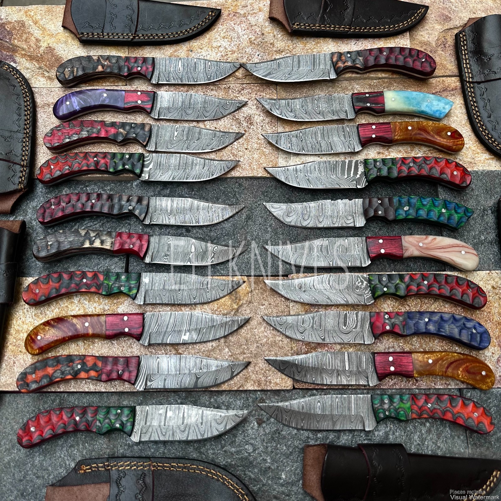 Lot of 20 Handmade Damascus Steel Hunting Knives – Bulk Discount – With Sheaths