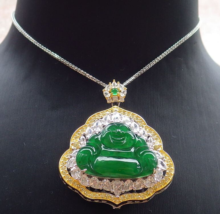 Video Certified Icy Green Silver 925 A JADE Jadeite pendant Buddha God 403025 VS