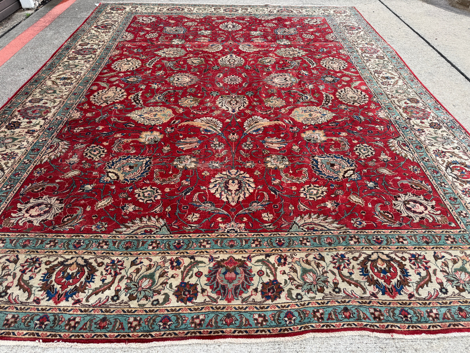 9x12 ANTIQUE ORIENTAL RUG RED handmade blue colorful real fine old big 10x12 ft