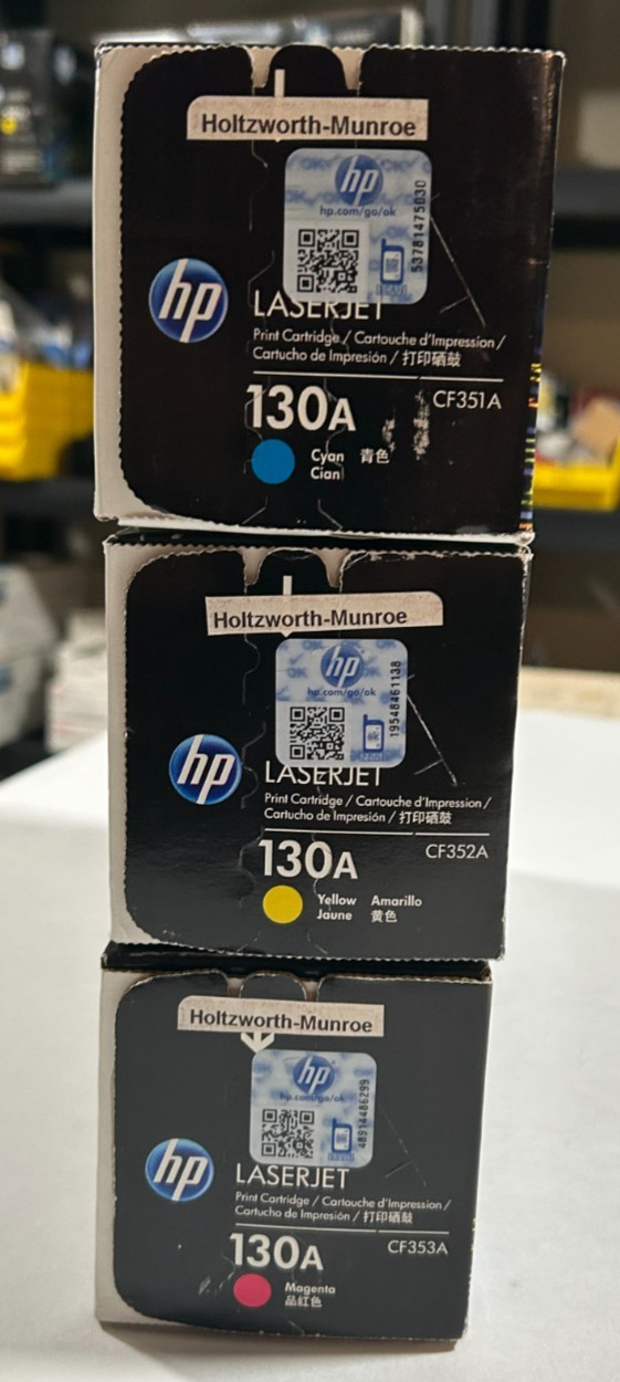 LOT OF ( 3) HP 130A LASERJET Original HP Toner Cartridge C/M/Y LOT OF ( 3) HP 130A LASERJET Original HP Toner Cartridge C/M/Y