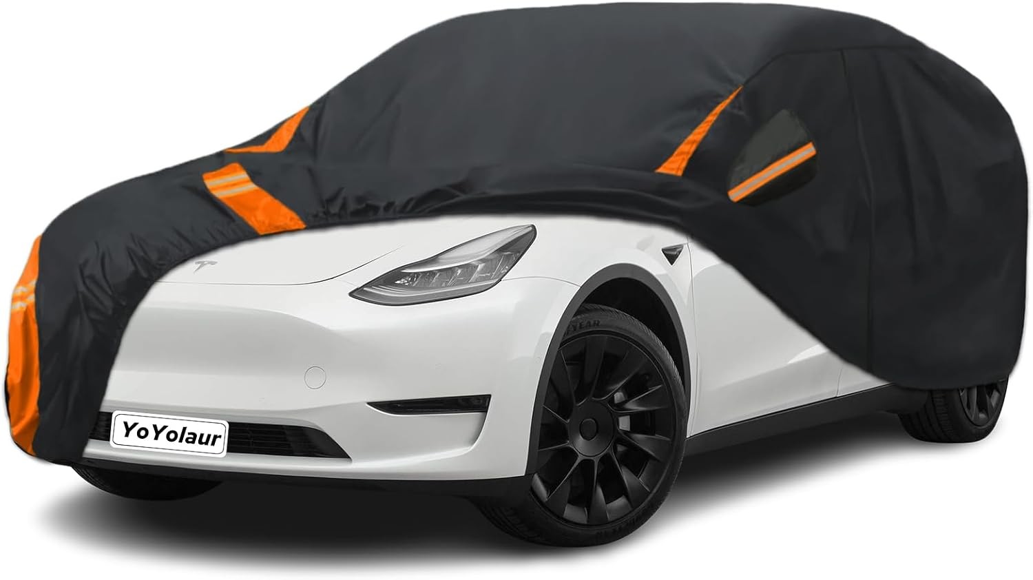 All-Weather 10-Layer Car Cover with Door Zipper for Model Y 2020-2025 Orange