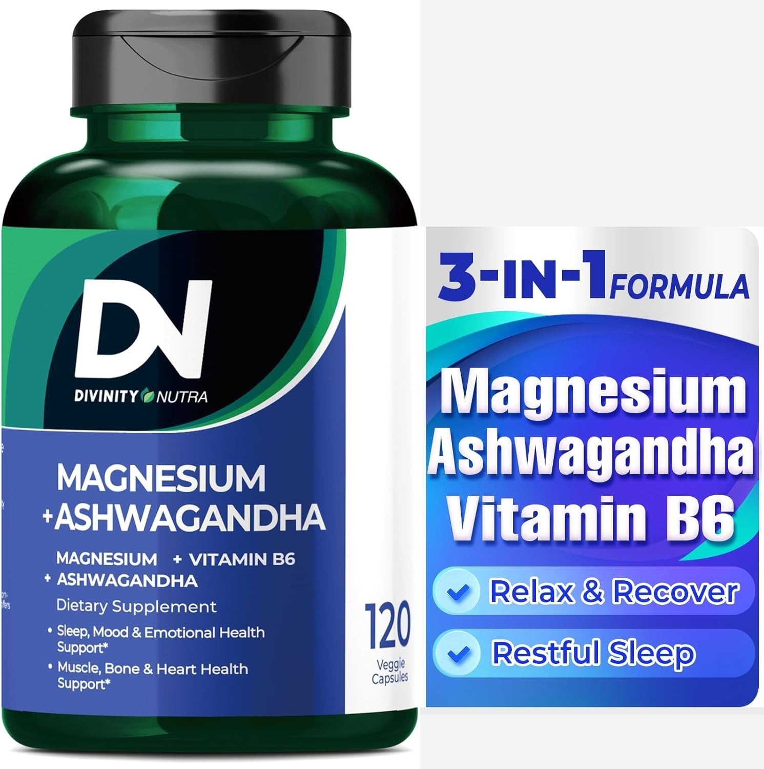 Divinity Nutra Magnesium Ashwagandha Vitamin B6 Complex Sleep 120 Capsules