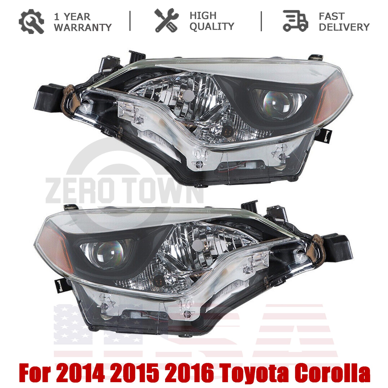 Headlights For 2014 2015 2016 Toyota Corolla Headlamps Left+Right SET Head Light