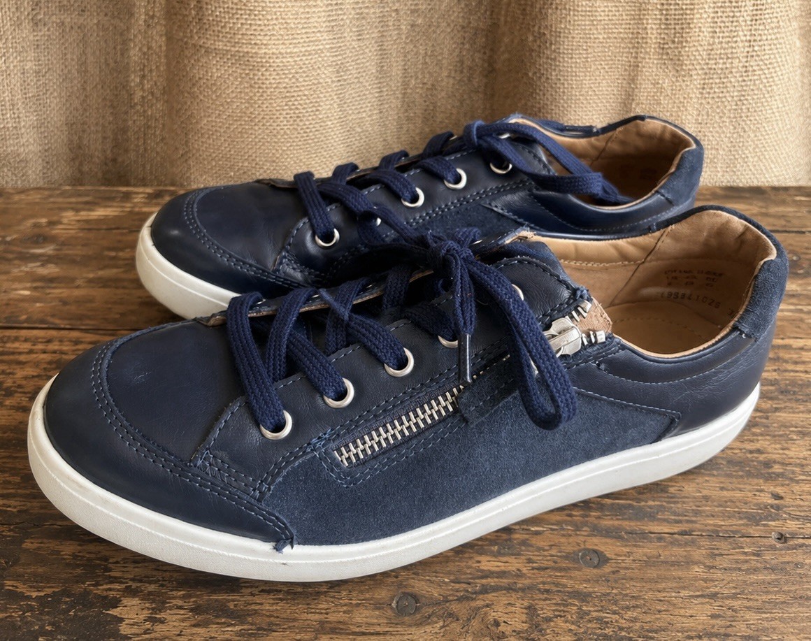 Hotter Chase Women\'s 10 Blue Leather Zip-up Laces Suede Comfort Sneakers Shoes