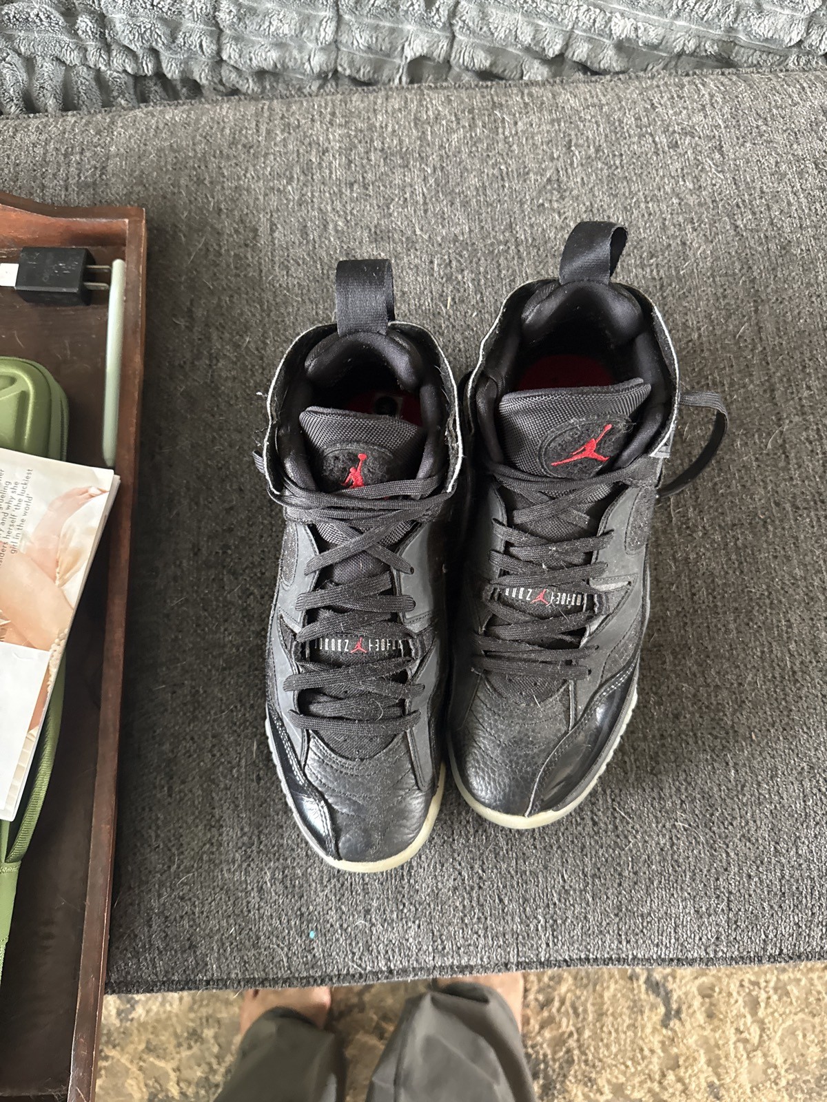 Nike Air Jordan Two Trey Black Gym Red High Top Basketball Sneakers Nike Air Jordan Two Trey Black Gym Red High Top Basketball Sneakers