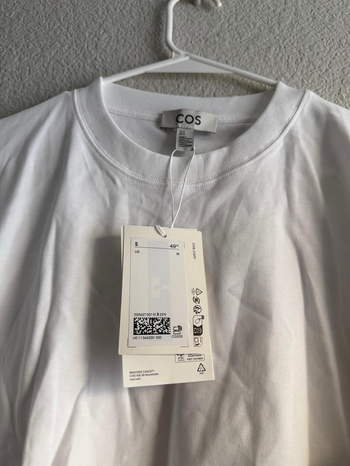 COS Women Classic T Shirt Size Medium In White 100% Cotton