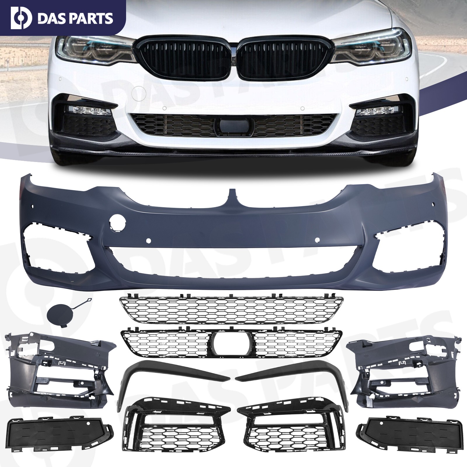 G30 PRE-LCI MTECH MSPORT Style Front Bumper w/PDC Set For BMW 5 Series 2017-2020