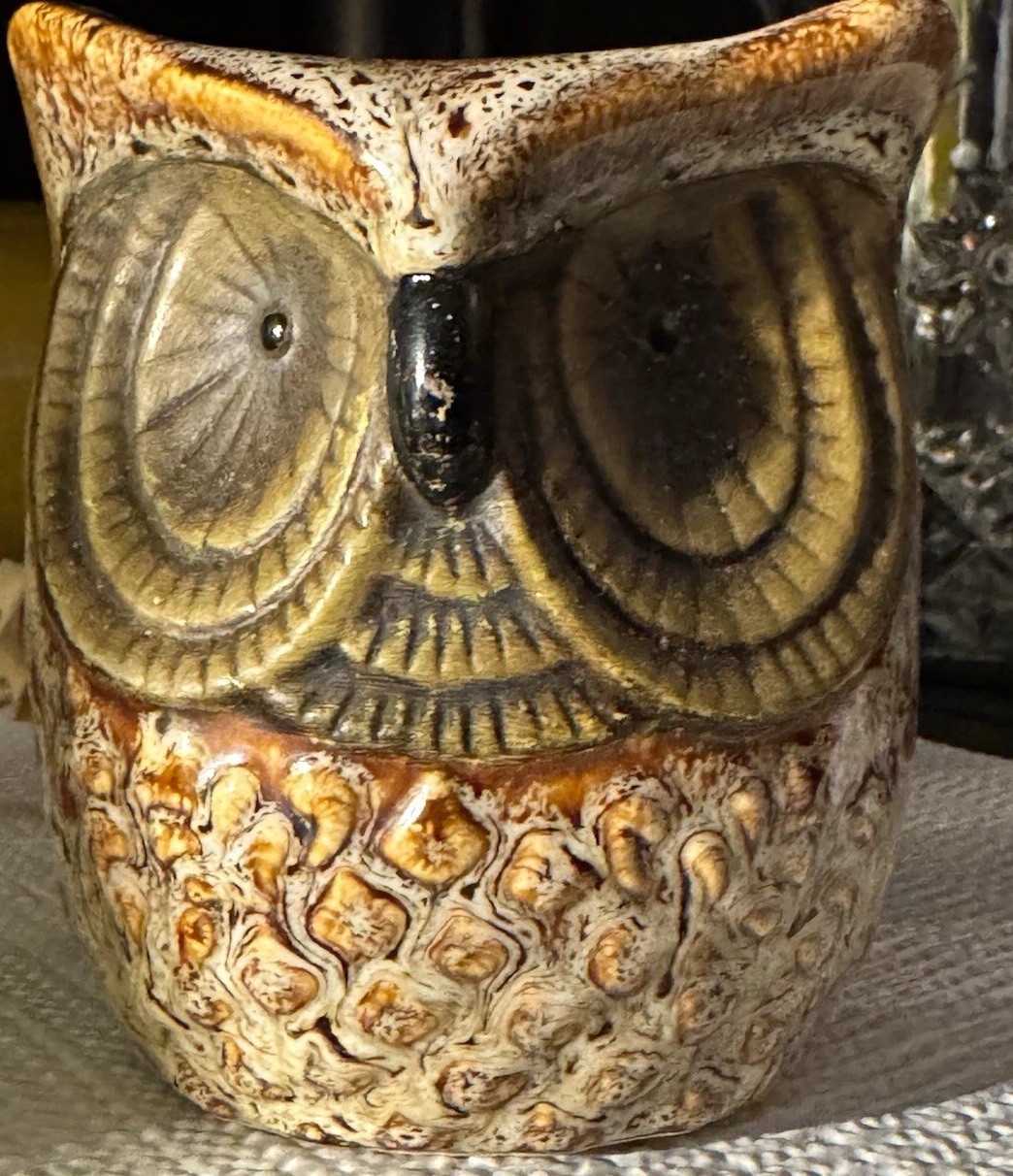 MCM  Vintage Ceramic Owl Bird Table Lamp Base Beige Brown With Power Cord
