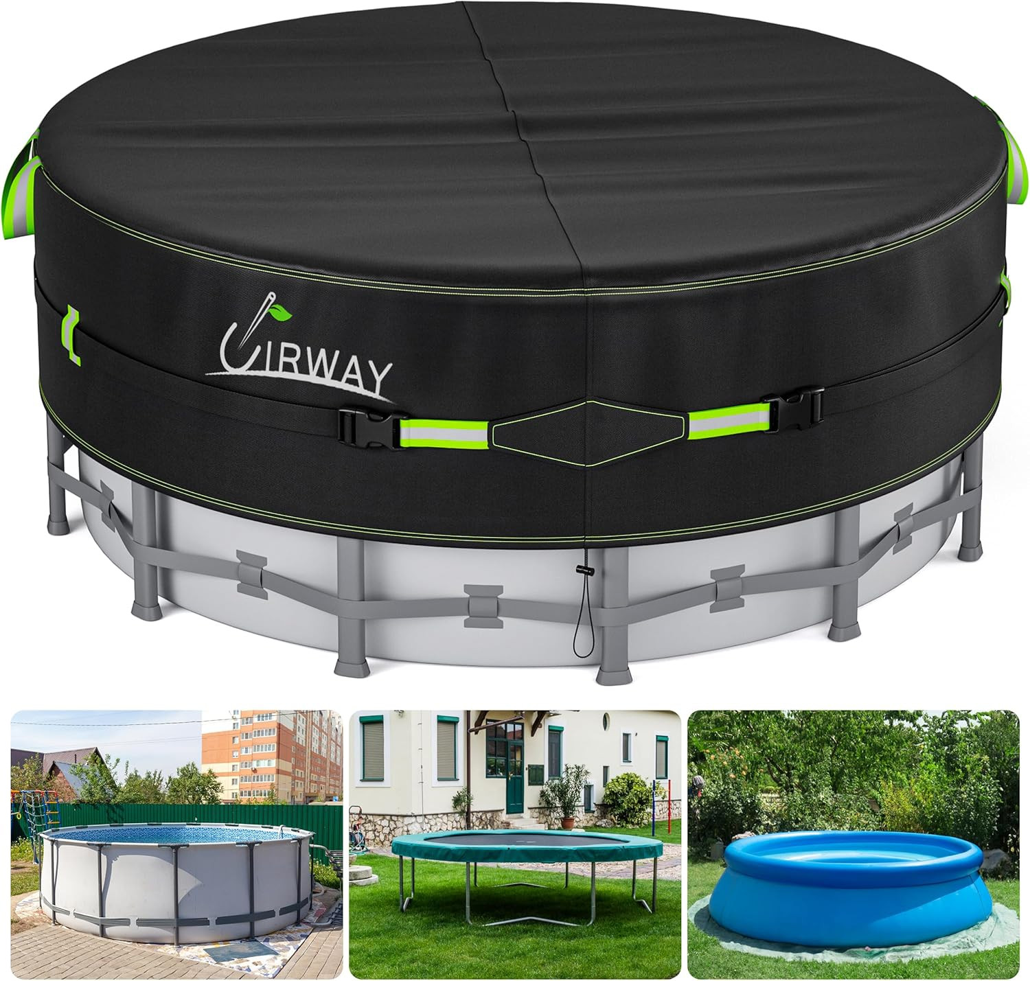 18 Ft round Pool Cover with Reflective Strips, Swimming Pool Cover for above Gro 18 Ft round Pool Cover with Reflective Strips, Swimming Pool Cover for above Gro