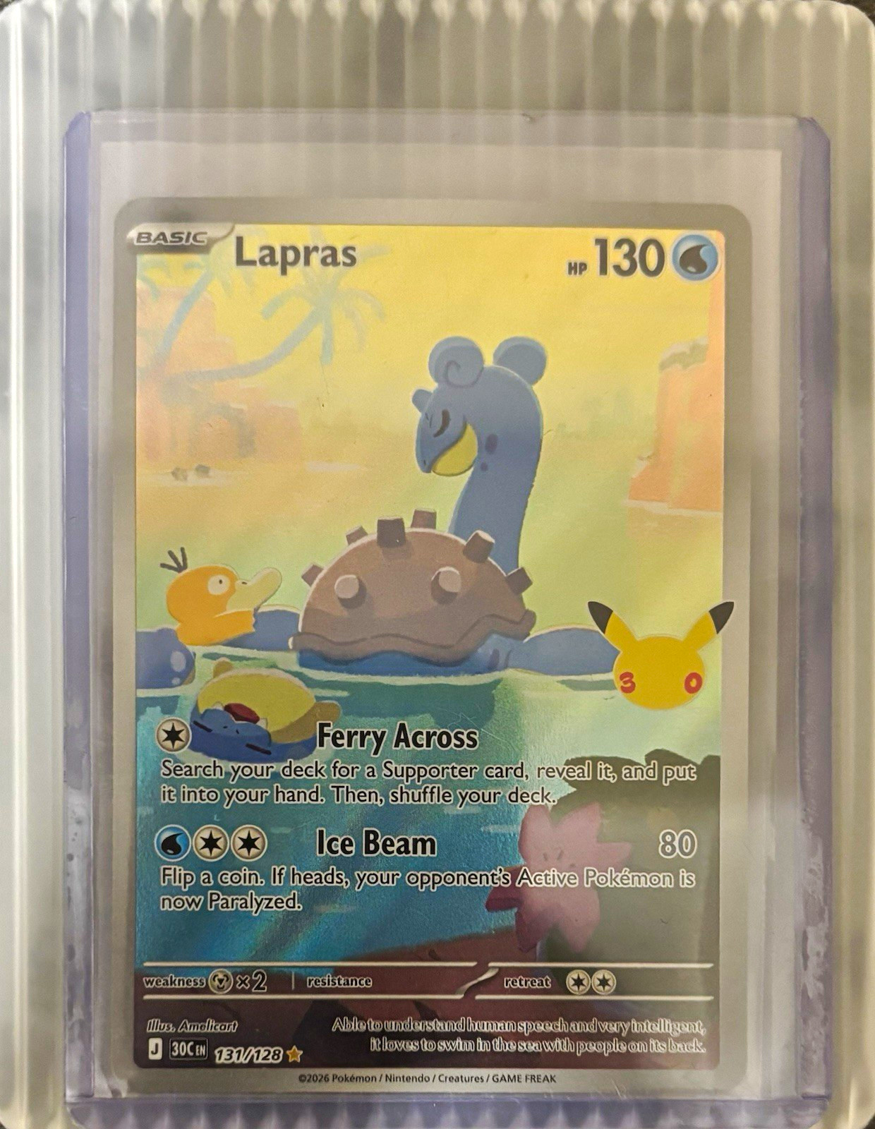 Nintendo Pokemon TCG Lapras 131/128 30th Anniversary Secret Rare Holo Full Art