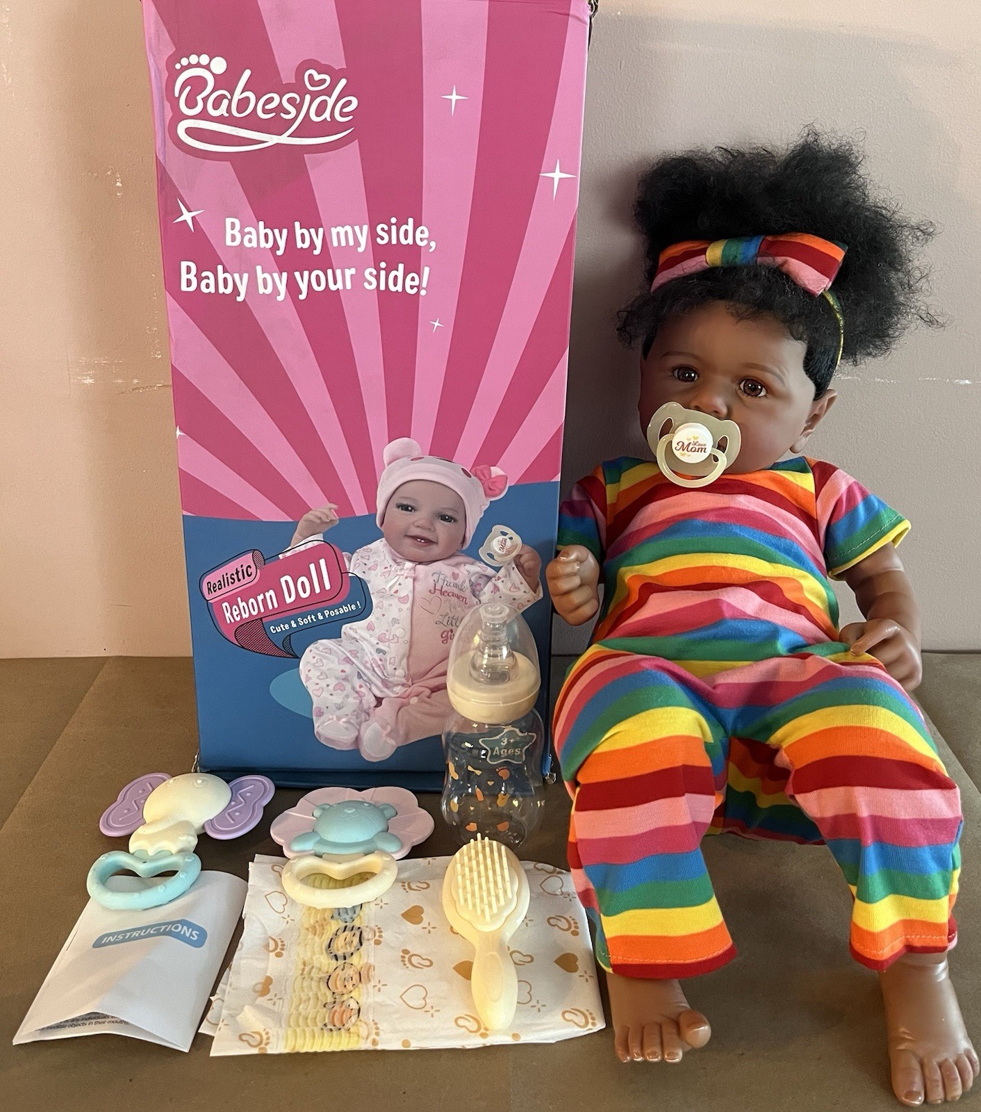 BABESIDE 20Inch Realistic Newborn Real Life Baby Doll Lifelike Reborn Black Girl