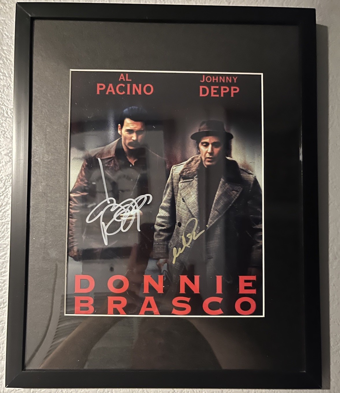 Donnie Brasco autographed mini movie poster signed  Johnny Depp & Al Pacino
