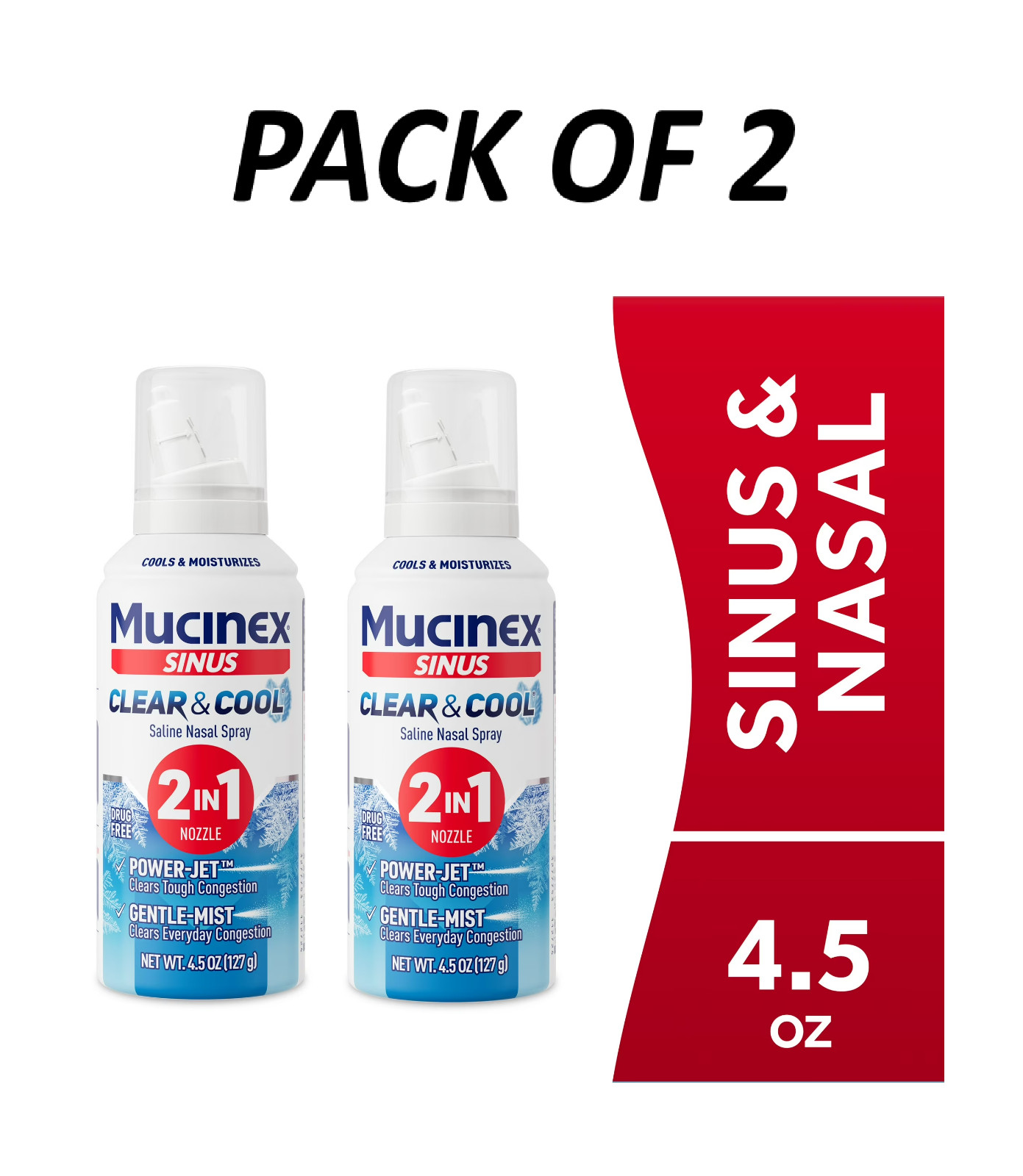 Mucinex Sinus Clear & Cool Saline Spray, Aloe & Menthol, 4.5 oz pack of 2 Mucinex Sinus Clear & Cool Saline Spray, Aloe & Menthol, 4.5 oz pack of 2