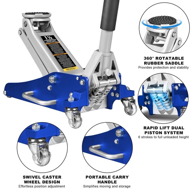 1.5 Ton Low Profile Aluminum Racing Floor Jack Hydraulic Dual Piston Rapid Pump
