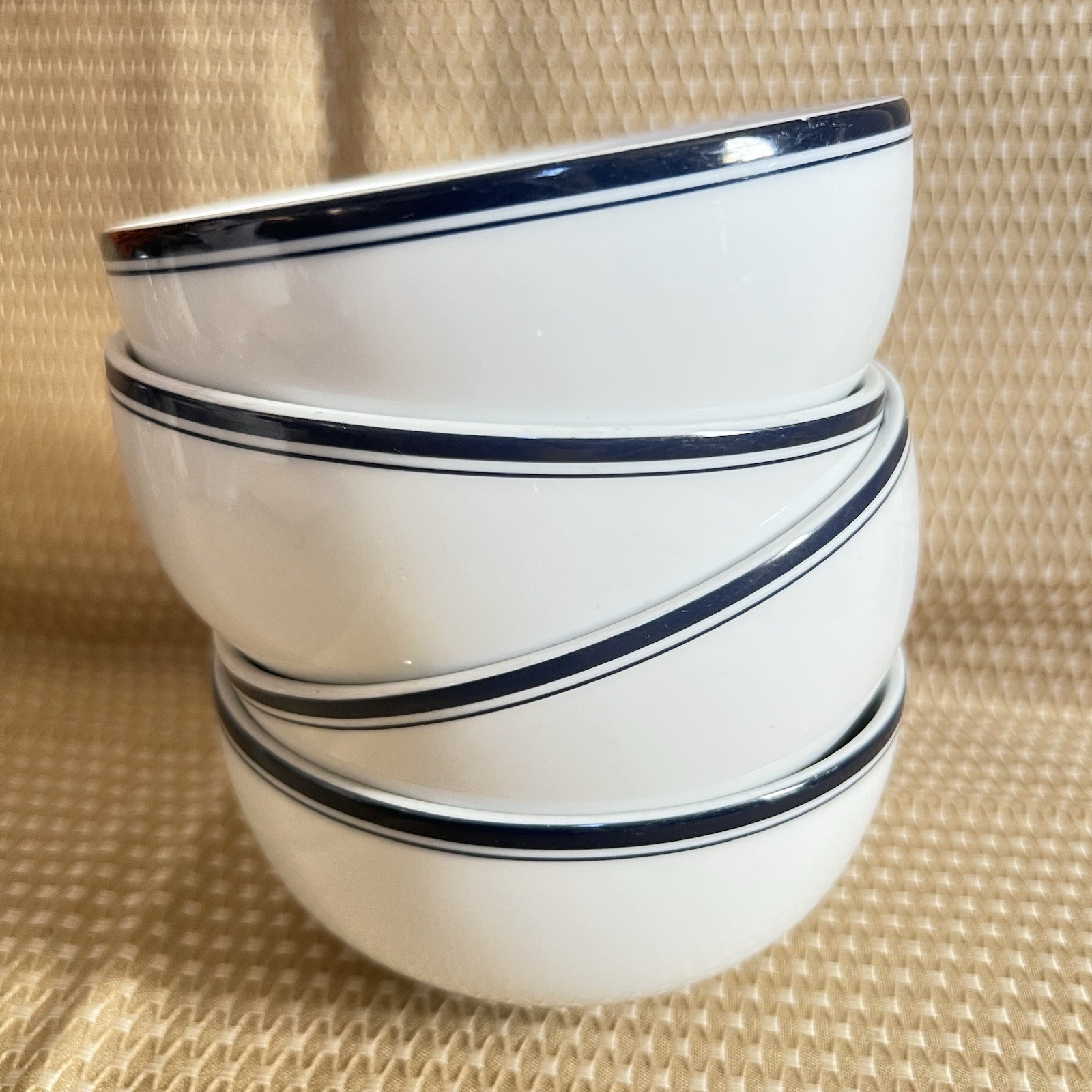Dansk Bistro Christianshavn Blue Stripe Rim Fruit Cereal Bowls 4 7/8” (Set of 4)
