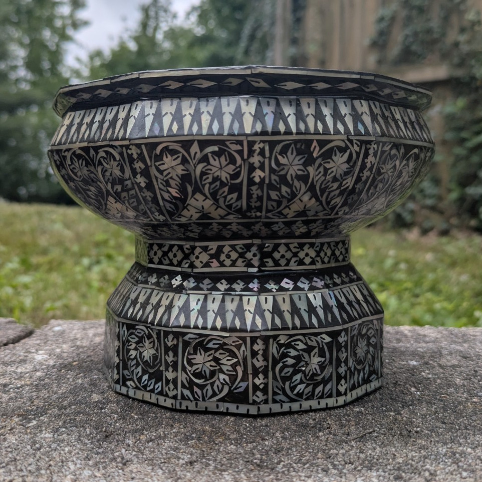Antique Thai Mother of Pearl Inlaid Lacquer Lac Buddhist Cup Thailand 18 Century Antique Thai Mother of Pearl Inlaid Lacquer Lac Buddhist Cup Thailand 18 Century