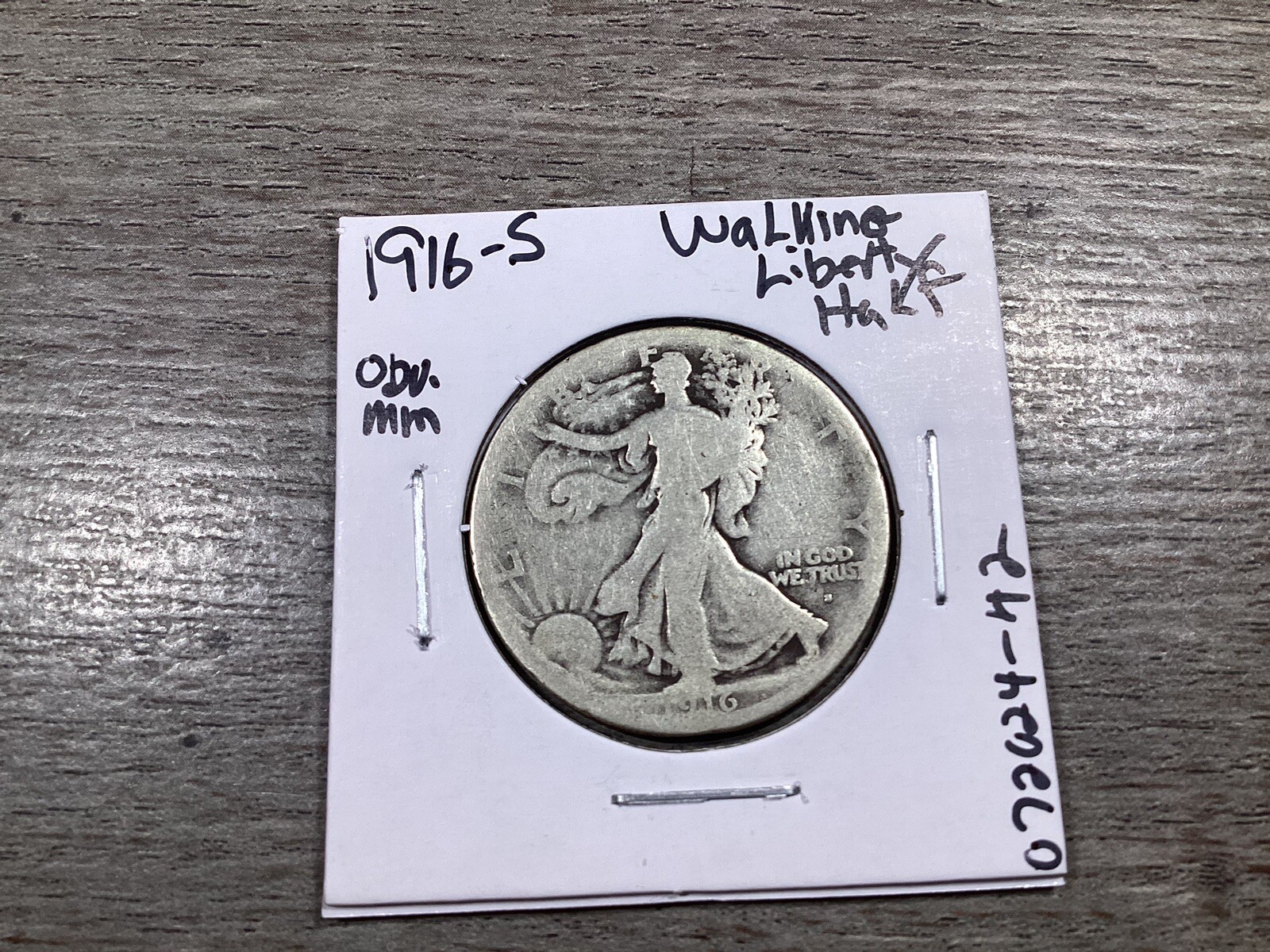1916 S Walking Liberty 90% Silver Half-Dollar Key Date Obverse Mint 07202442qk