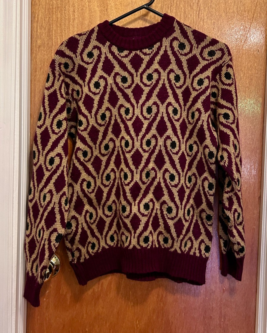 Vintage 60s / 70s psychedelic burgundy sweater, wool, small, dark red Vintage 60s / 70s psychedelic burgundy sweater, wool, small, dark red