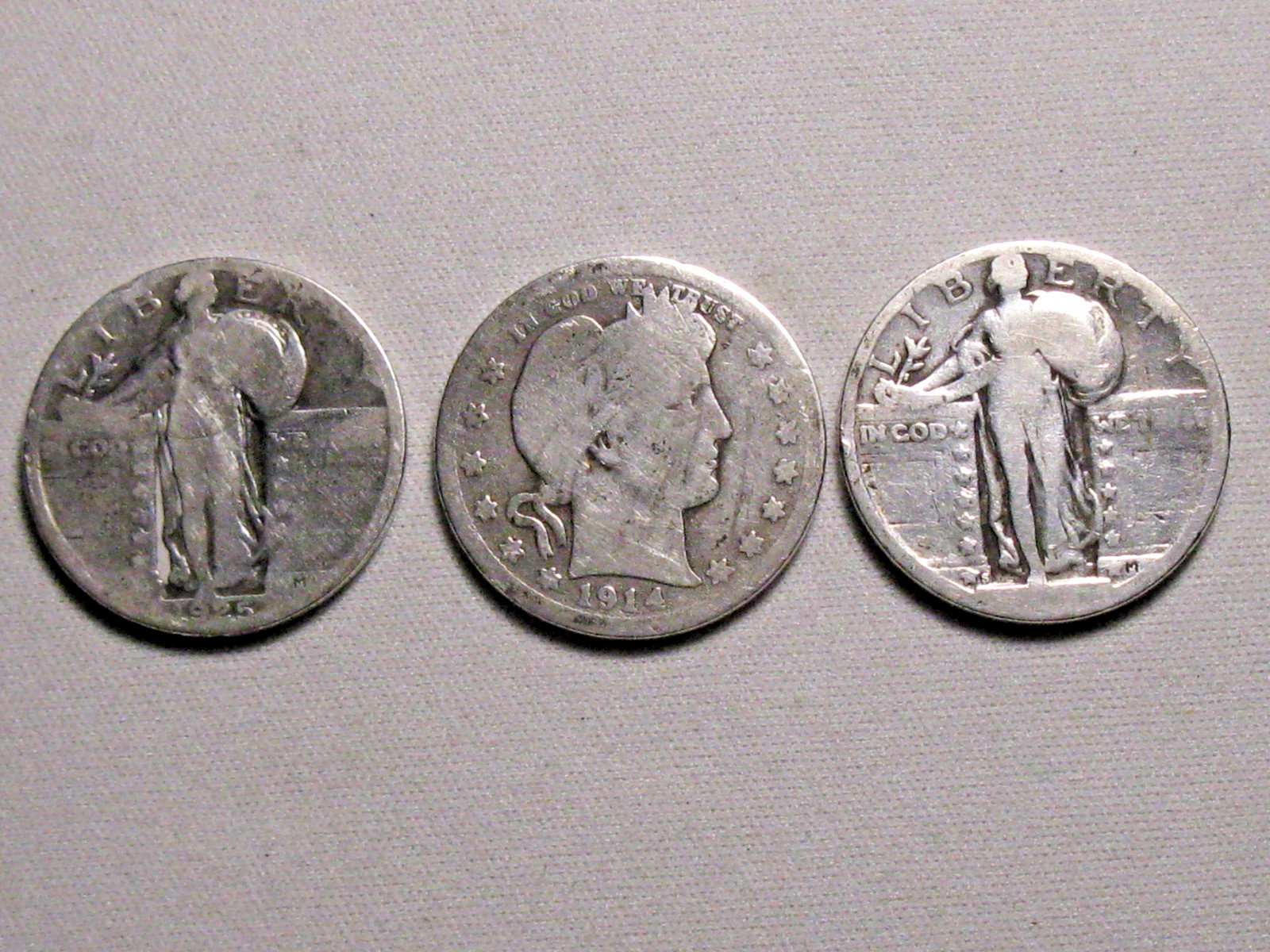 Lot of 3 Antique 25c Quarter Dollar Coins 1925 1914 Unknown Condition as shown Lot of 3 Antique 25c Quarter Dollar Coins 1925 1914 Unknown Condition as shown