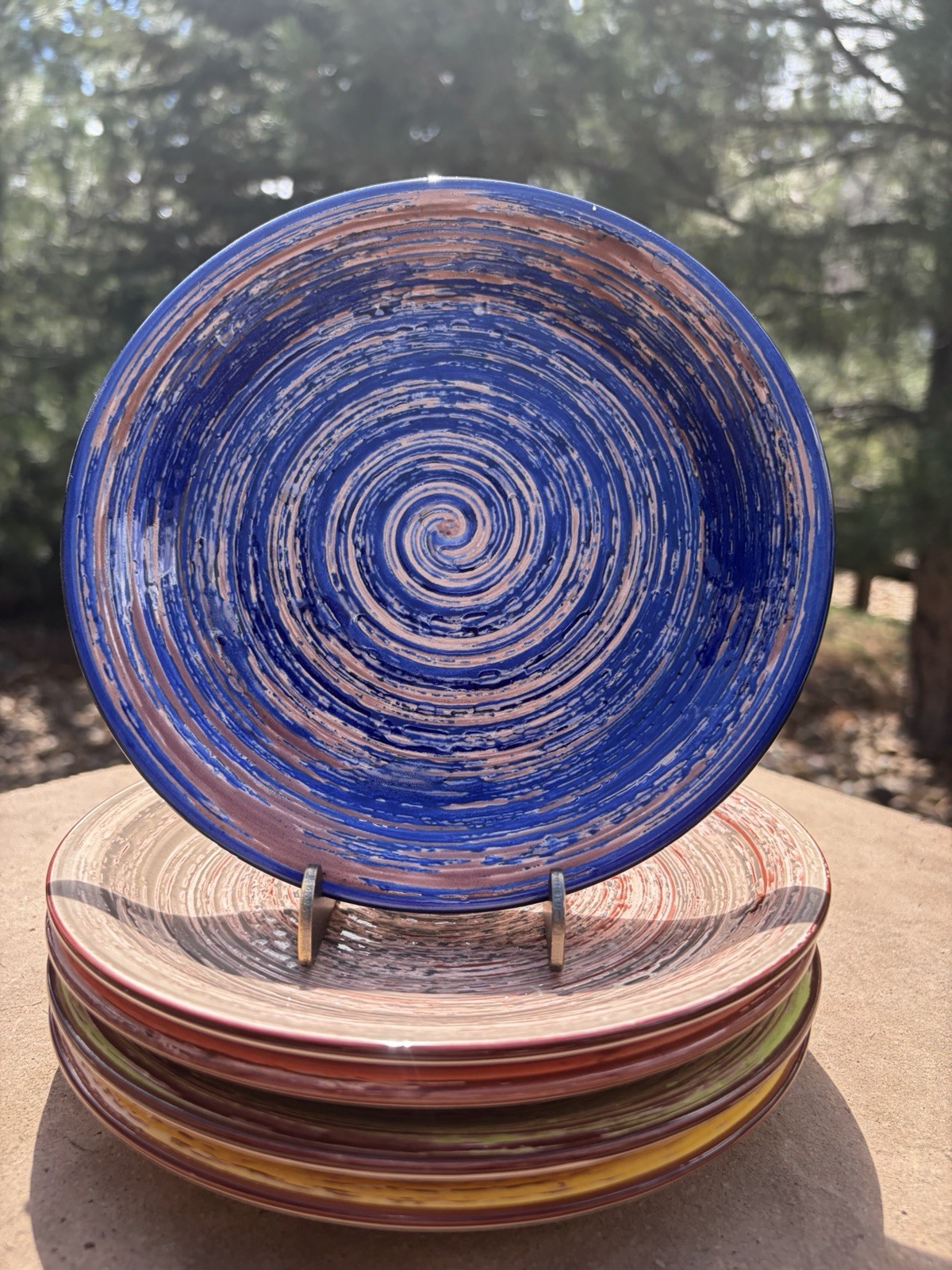 (8) Vancasso Albero Textured Spiral Salad Plates Multicolor Hand painted (8) Vancasso Albero Textured Spiral Salad Plates Multicolor Hand painted