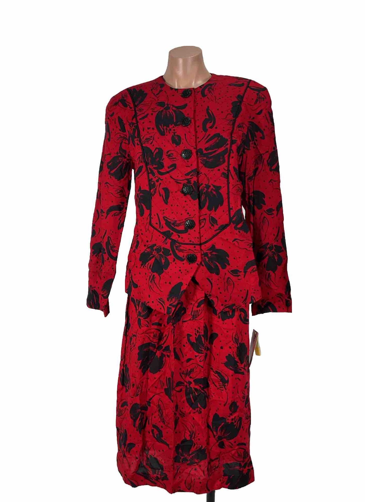 Vintage Expression Brenner Red Black Floral Peplum Power Suit 80s Skirt Set Vintage Expression Brenner Red Black Floral Peplum Power Suit 80s Skirt Set