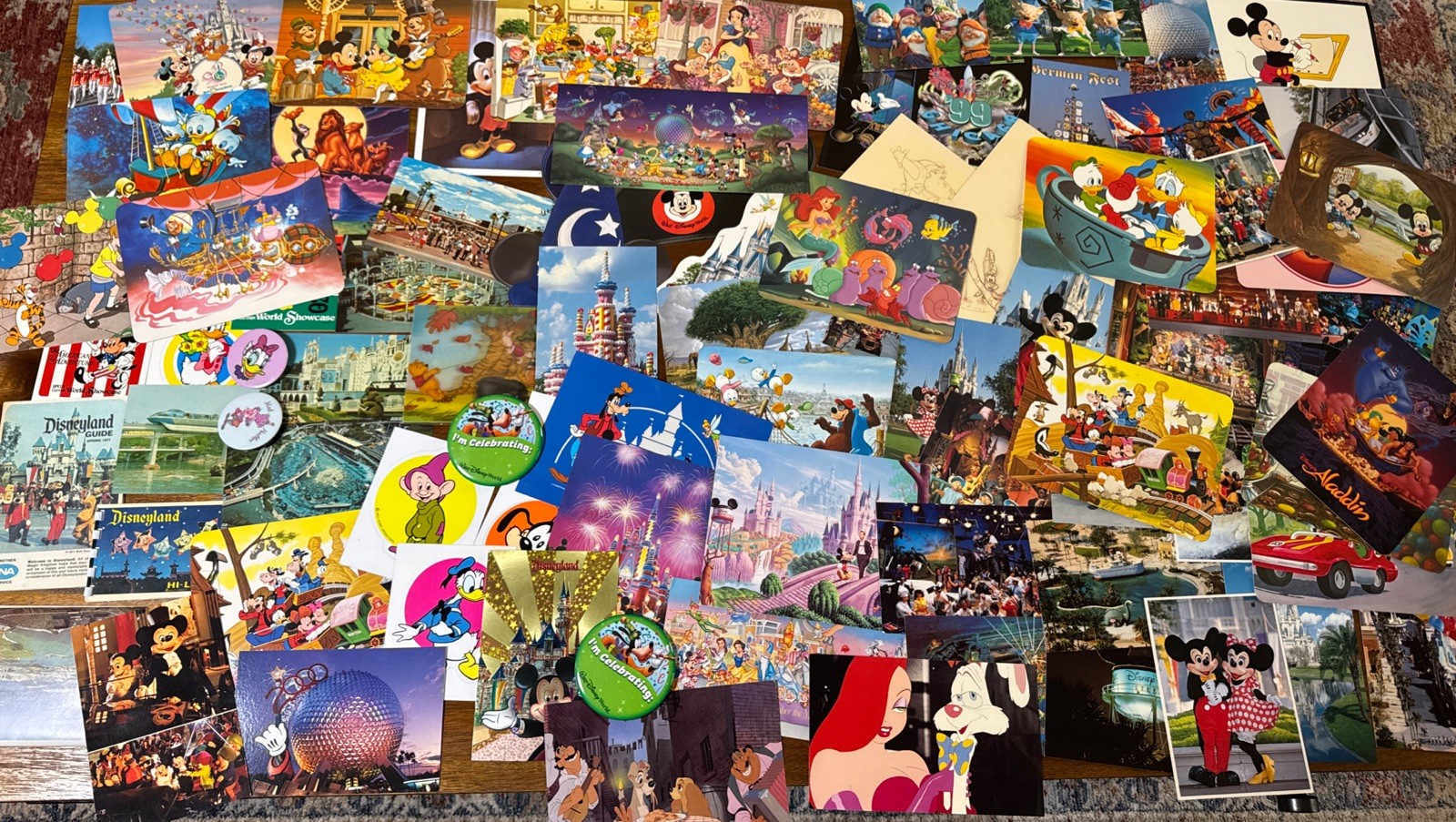 Vintage Disney Ephemera Lot Disneyland Disney World Postcards Guide Stickers