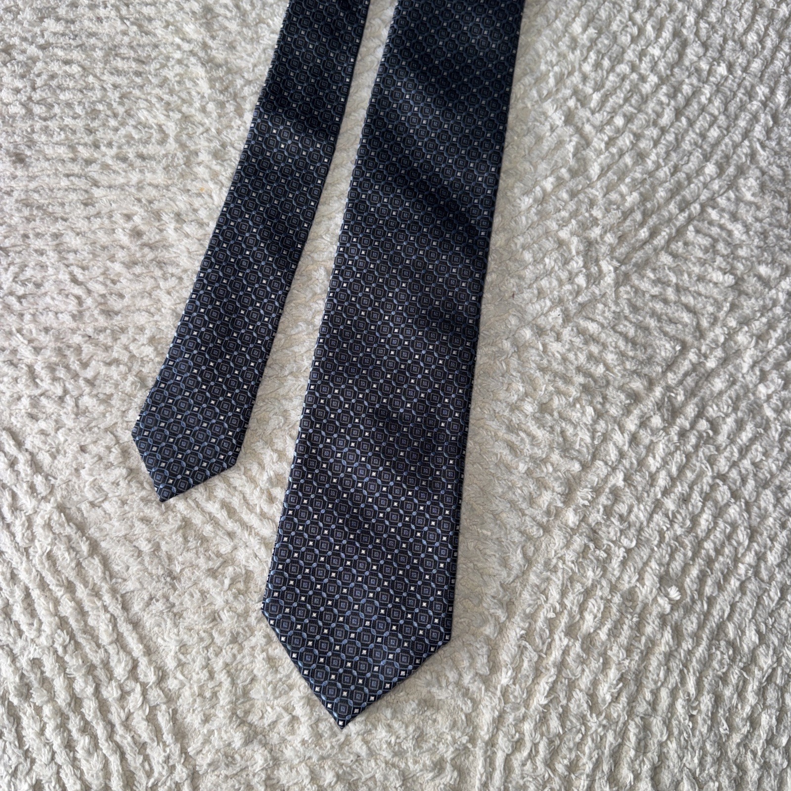 Brioni Men’s 100% Silk Tie Blue Geometric Handmade Italy 58.5” Luxury