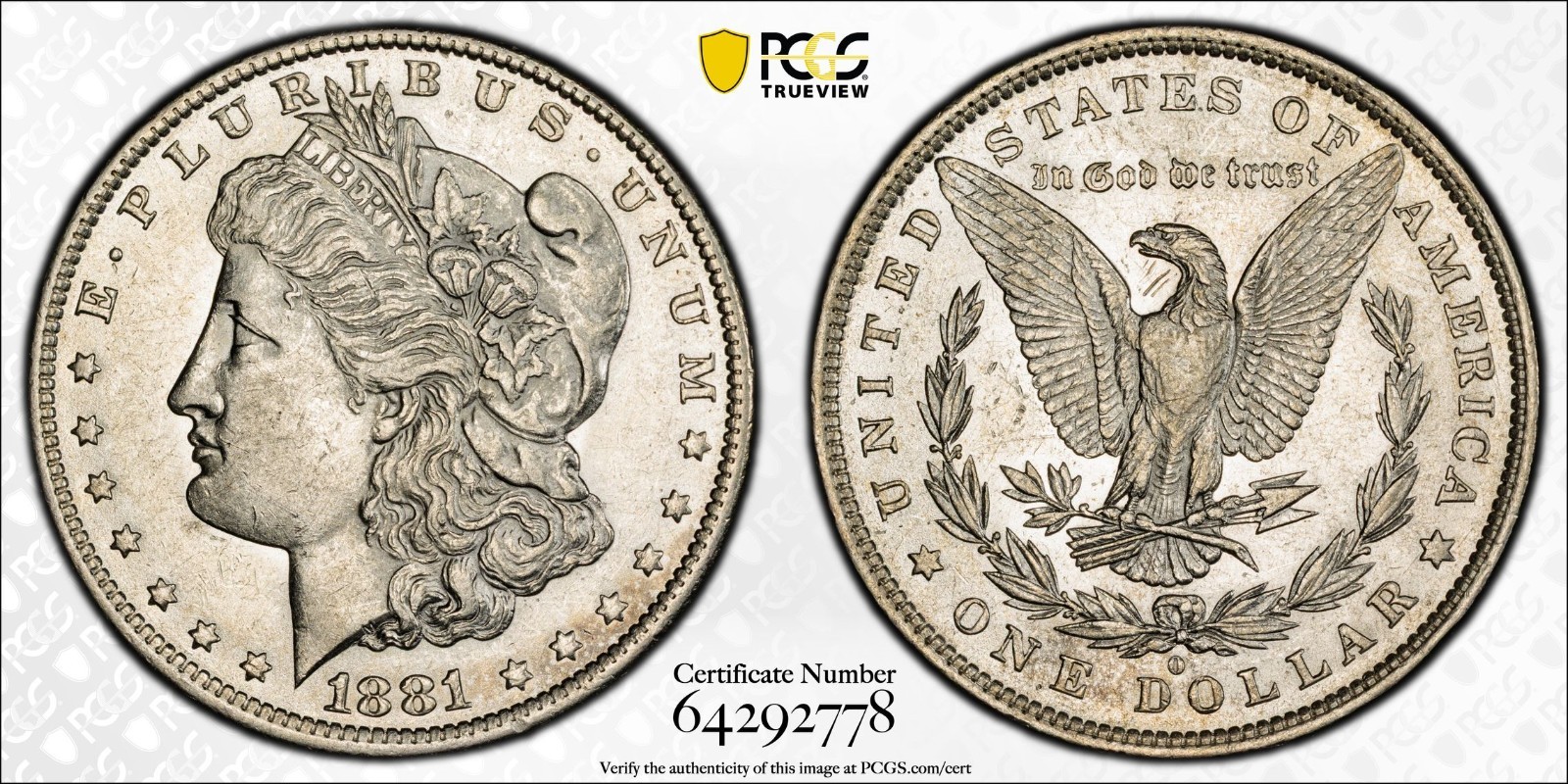 1881-O PCGS AU50 Morgan Silver Dollar with Gold Shield 1881-O PCGS AU50 Morgan Silver Dollar with Gold Shield