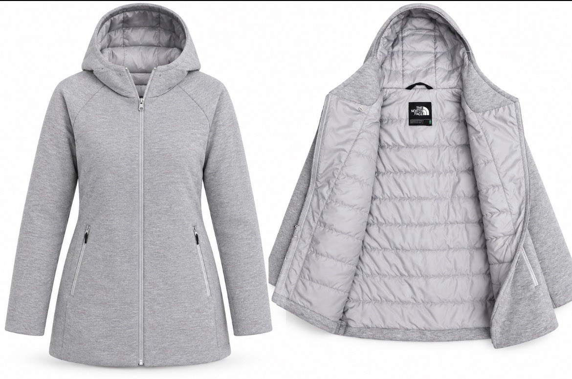 The North Face ThermoBall Womens S Gray Hooded Down Quilted Full Zip Parka The North Face ThermoBall Womens S Gray Hooded Down Quilted Full Zip Parka