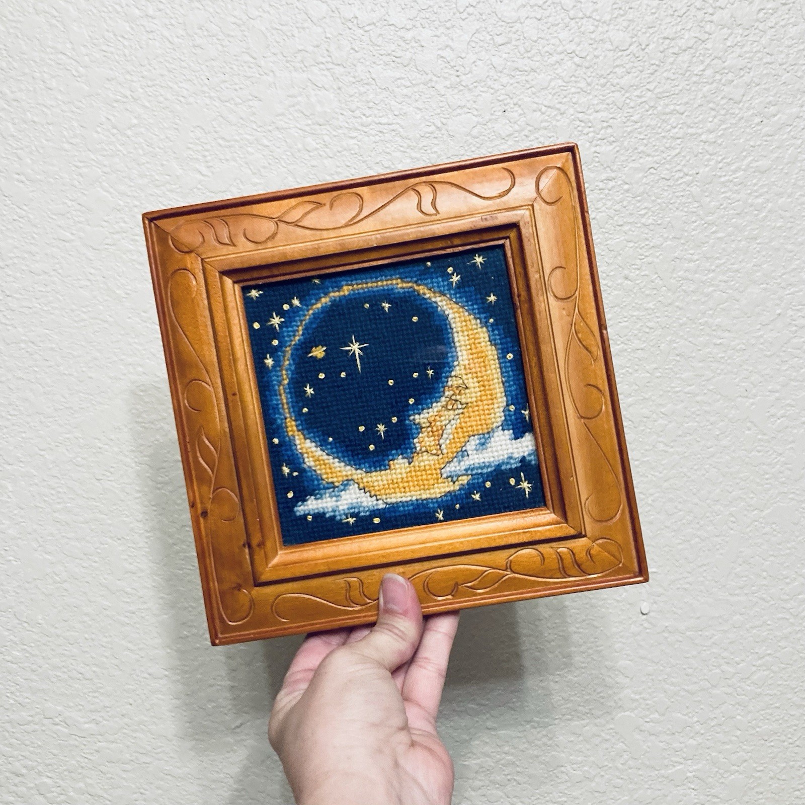 Vintage 90s y2k Moon Framed Cross Stitch Celestial Whimsigoth Witchy Vintage 90s y2k Moon Framed Cross Stitch Celestial Whimsigoth Witchy
