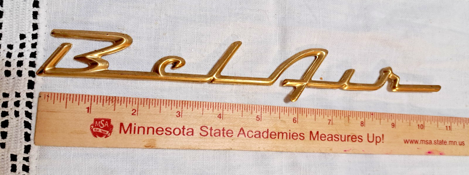 Vintage 1957 chevy belair script emblem gold As Is-see description Vintage 1957 chevy belair script emblem gold As Is-see description