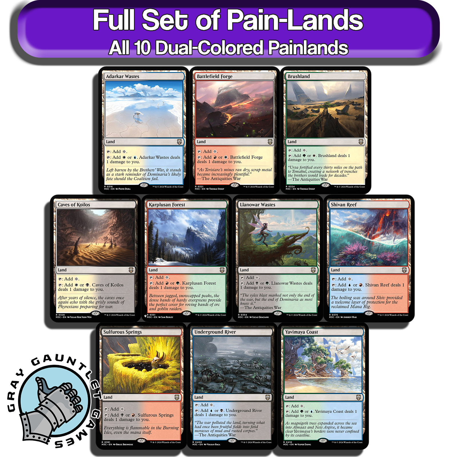 Pain Lands MTG Dual Lands Full Set All 10 Rare Untapped Magic Commander EDH Lot