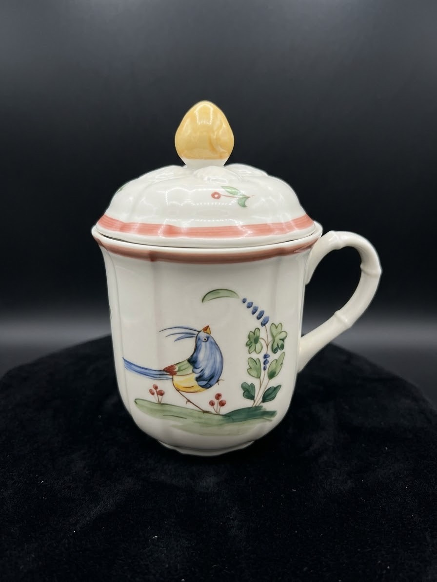 Villeroy & Boch Germany Floral Bird Ceramic Lidded Mug, 2-Piece, White