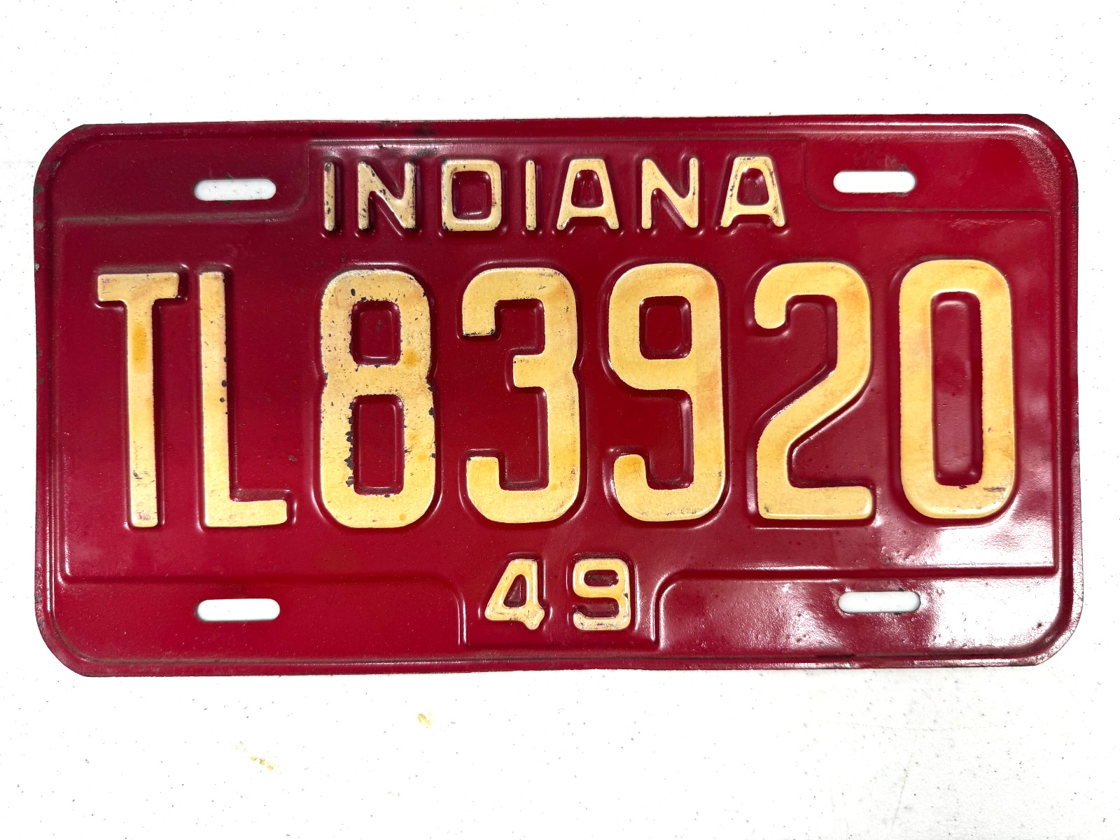 Vintage 1949 Indiana TRAILER license plate tag TL83920 good original Vintage 1949 Indiana TRAILER license plate tag TL83920 good original