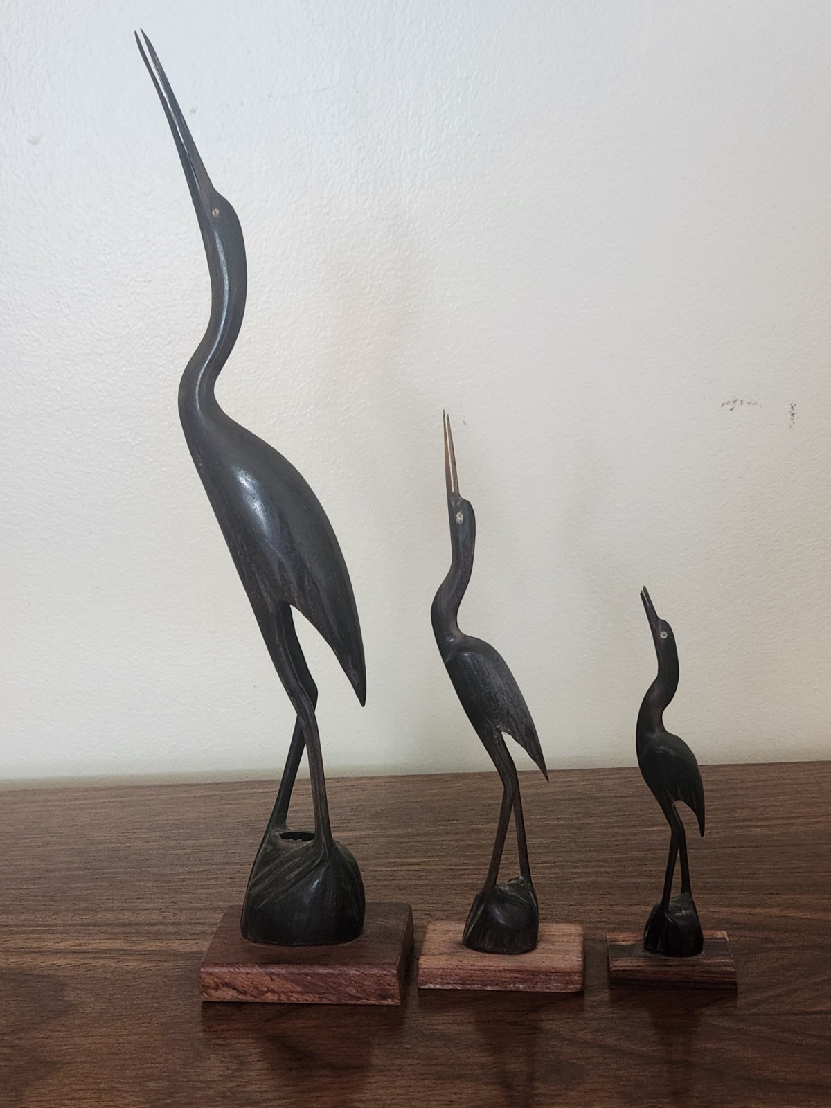 3 Vintage Hand Carved Solid Wood Crane Egret Heron 15 3 Vintage Hand Carved Solid Wood Crane Egret Heron 15