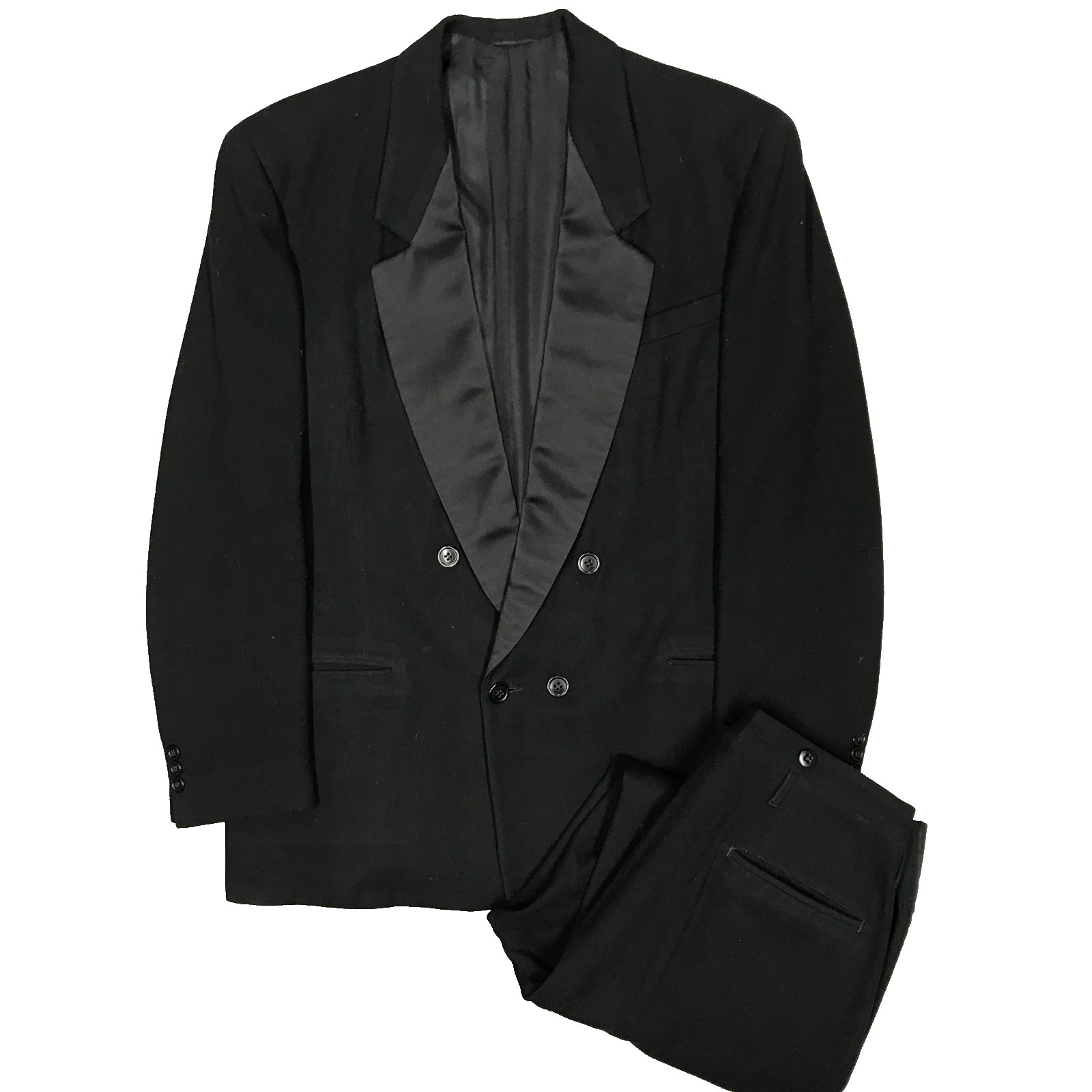 Vintage 1940s Bespoke Double Breasted Tuxedo Handmade Wool Silk Black 38R 30x31 Vintage 1940s Bespoke Double Breasted Tuxedo Handmade Wool Silk Black 38R 30x31