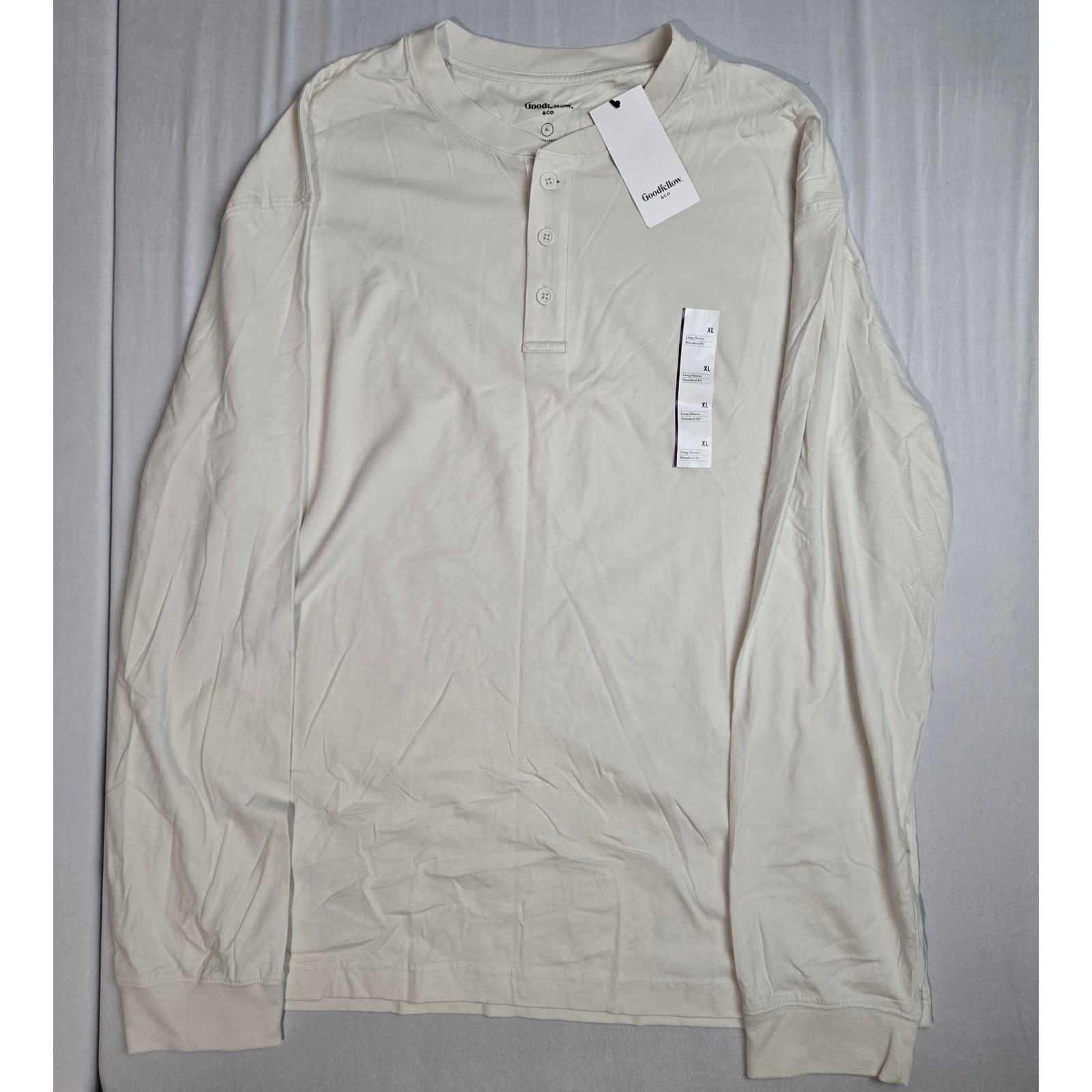 Goodfellow & Co Mens XL Long Sleeve Henley Shirt Cream Off White Standard Fit Goodfellow & Co Mens XL Long Sleeve Henley Shirt Cream Off White Standard Fit