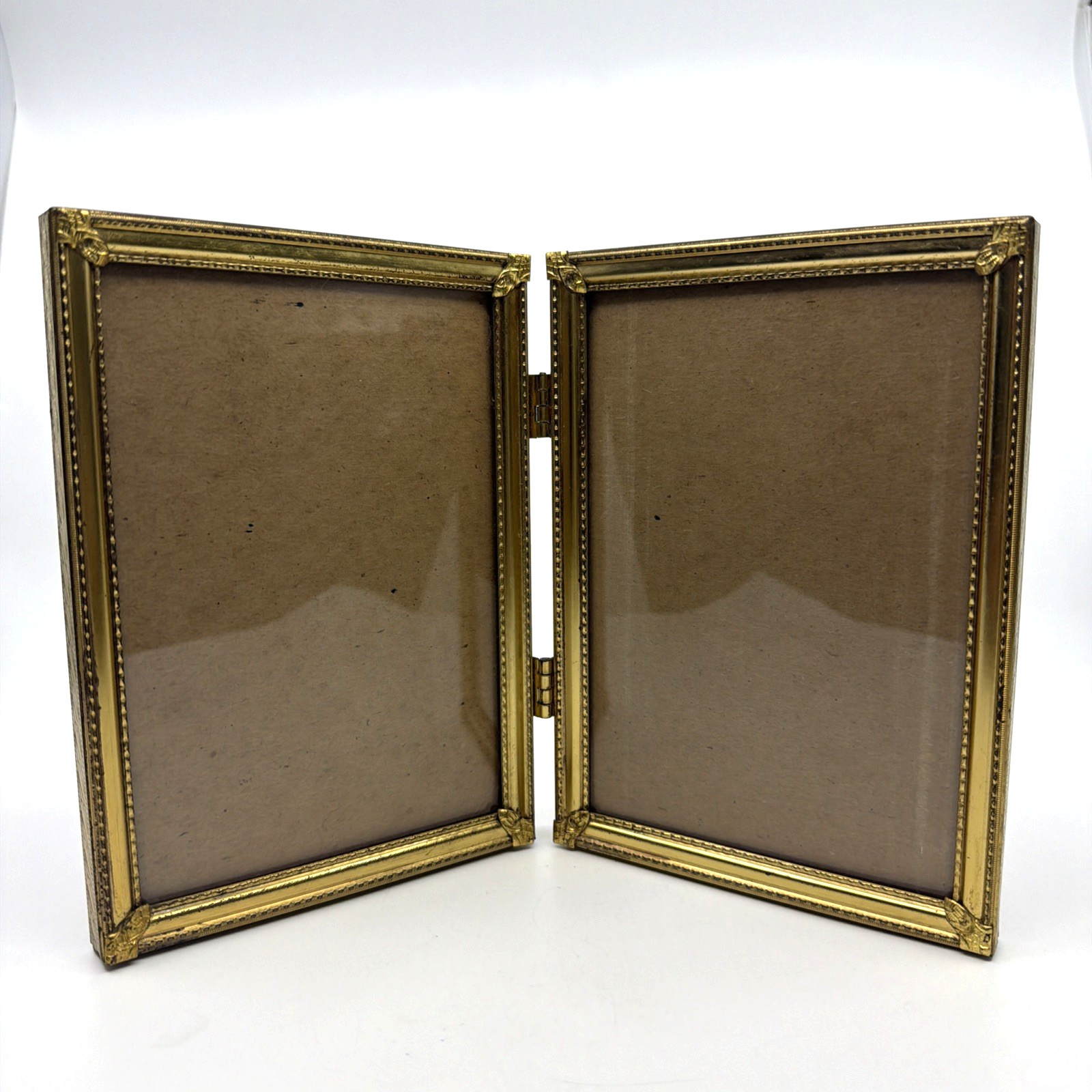 Vintage Gold Tone Double Hinged Metal 5x7 Photo Frame Ornate Mid Century Vintage Gold Tone Double Hinged Metal 5x7 Photo Frame Ornate Mid Century