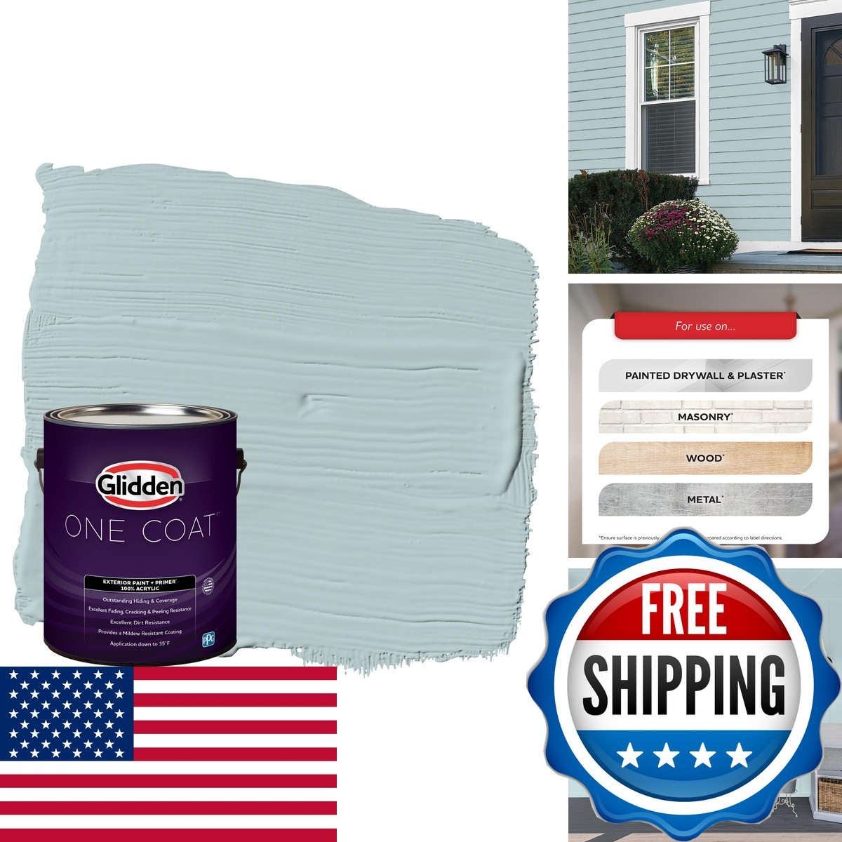 Glidden Exterior Paint + Primer Teal/Aqua Exterior Paint /misty Surf, One Coat Glidden Exterior Paint + Primer Teal/Aqua Exterior Paint /misty Surf, One Coat