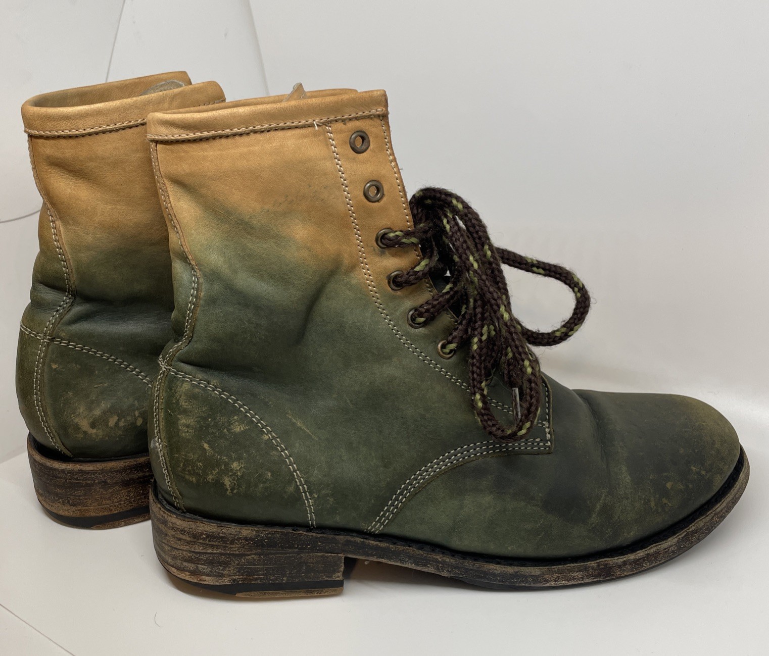 FREEBIRD by STEVEN CHDIP Charlie Dipped Dye green leather BOOTS size 8
