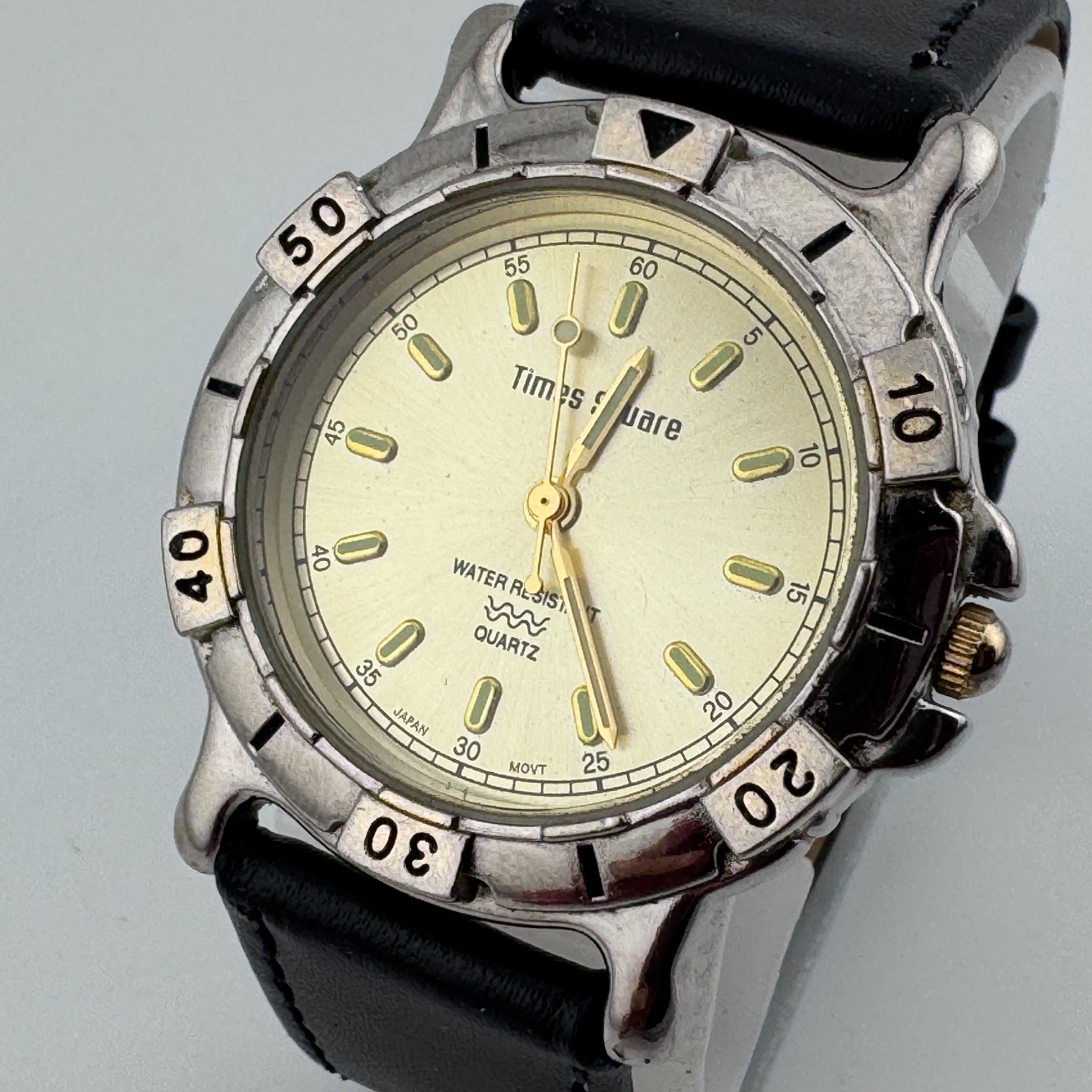 Vintage Time Japan Square Quartz Watch Men Silver Leather Fixed Bezel New Batter