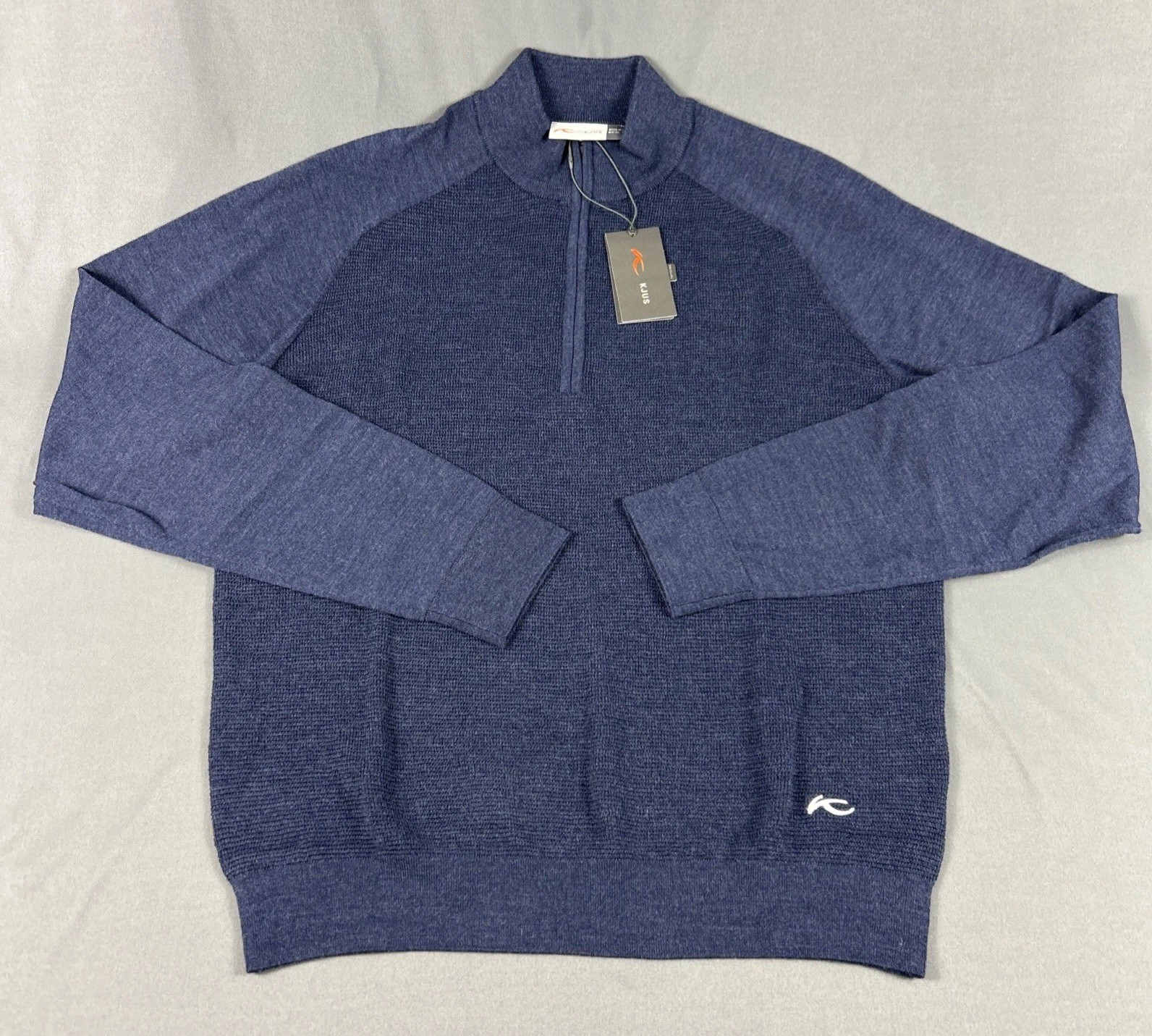 KJUS Golf Pullover Therma Yarn Half Zip XL Navy Blue Wool Polyester MSRP $249