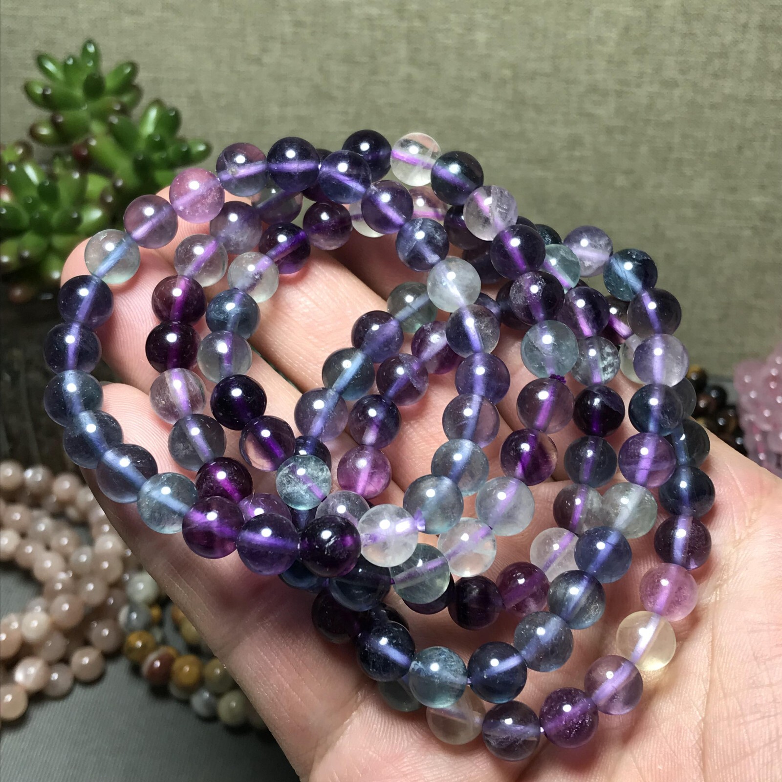 5Pcs Wholesal Natural Polish Rainbow color Fluorite crystal bracelets ball 8mm 5Pcs Wholesal Natural Polish Rainbow color Fluorite crystal bracelets ball 8mm