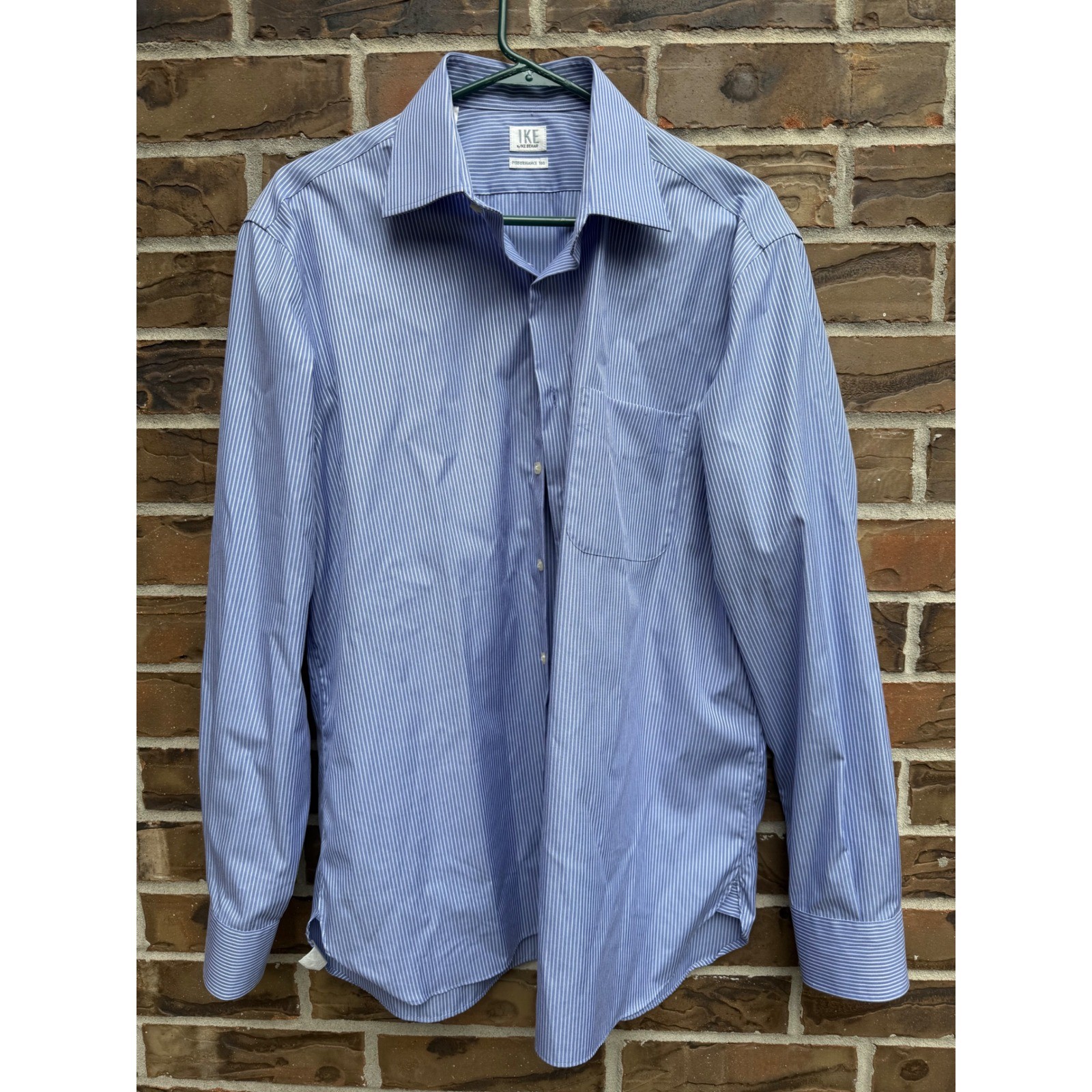 IKE by Ike Behar Mens Performance 100 Striped Dress Shirt Blue White Size 16 35