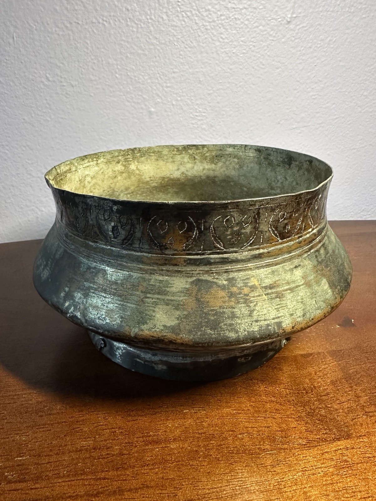 Antique Armenian Ottoman Tinned Copper Bowl Hand Hammered 19th C Circa 1880
